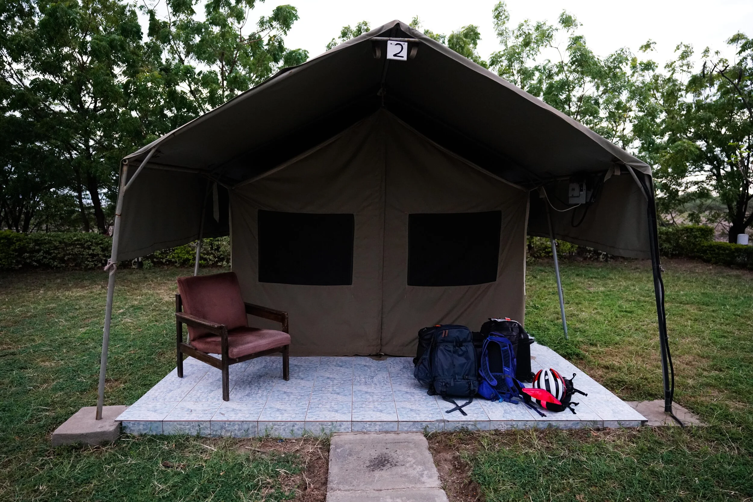  This little tent is minimal inside.  And it has an Air Conditioner.  I take a nap.  
