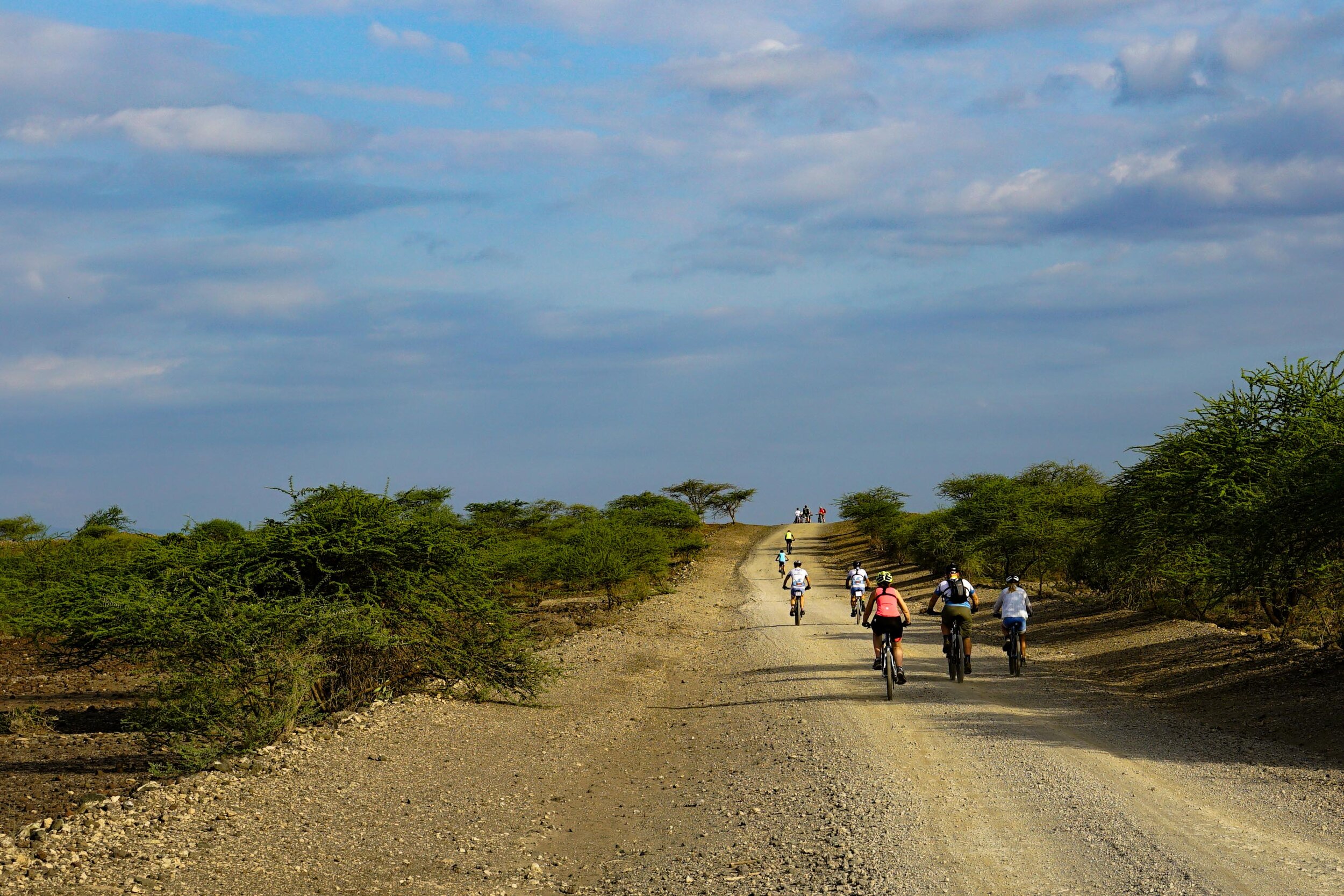  Day 2: 34.57 KM. 190m of elevation loss. 213m of elevation gain. 1821 Calories.  Now it’s much hotter than at dawn on day 1.  It’s much drier.  And now we’re on dirt road.   