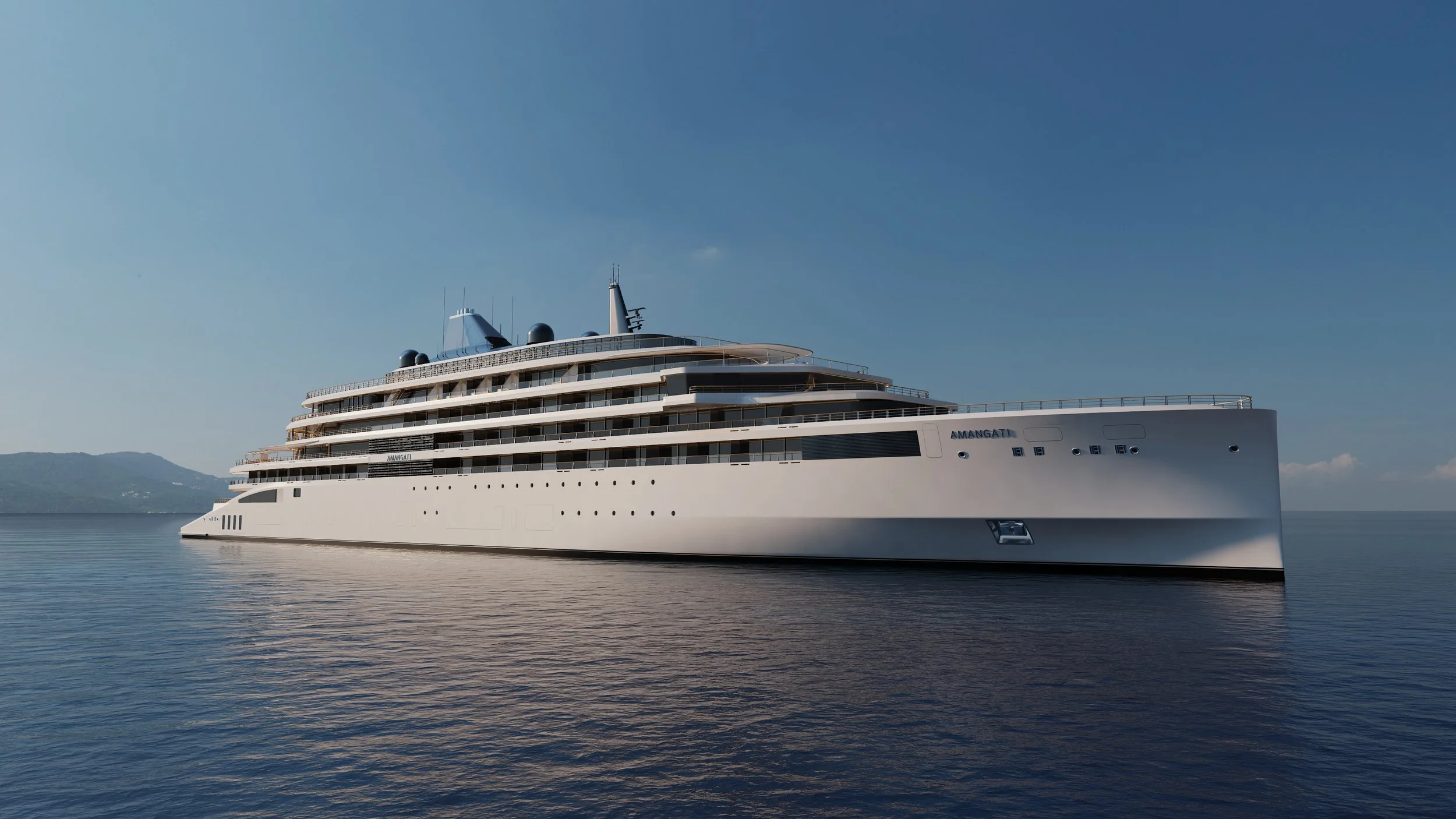 Amangati luxury Aman yacht sailing in the Mediterranean with sleek superyacht design and expansive decks