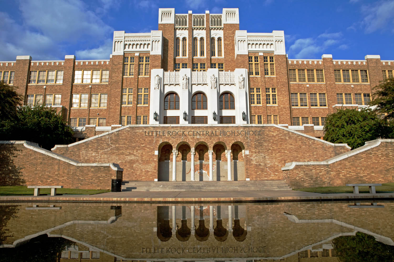 Desegregation showdown in September 1957: President Dwight Eisenhower sent U.S. Army troops to escort nine African-American students into previously all-white Little Rock Central High School.