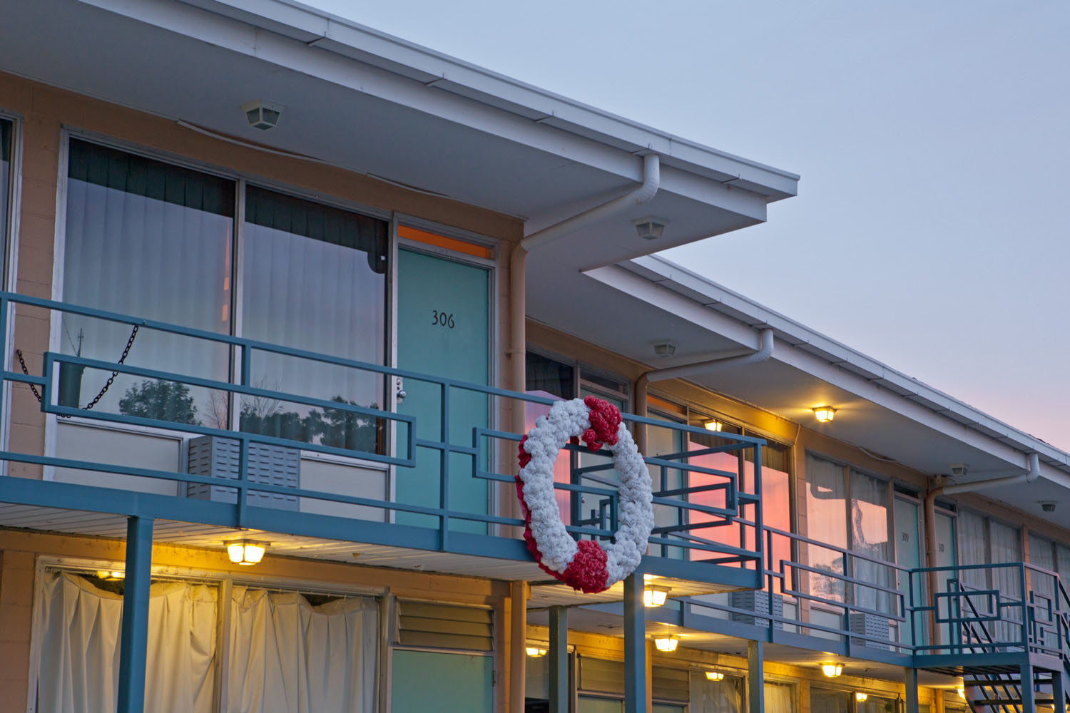 Balcony where Martin Luther King Jr. was assassinated at the Lorraine Motel in Memphis, Tennessee. The building is now the National Civil Rights Museum.
