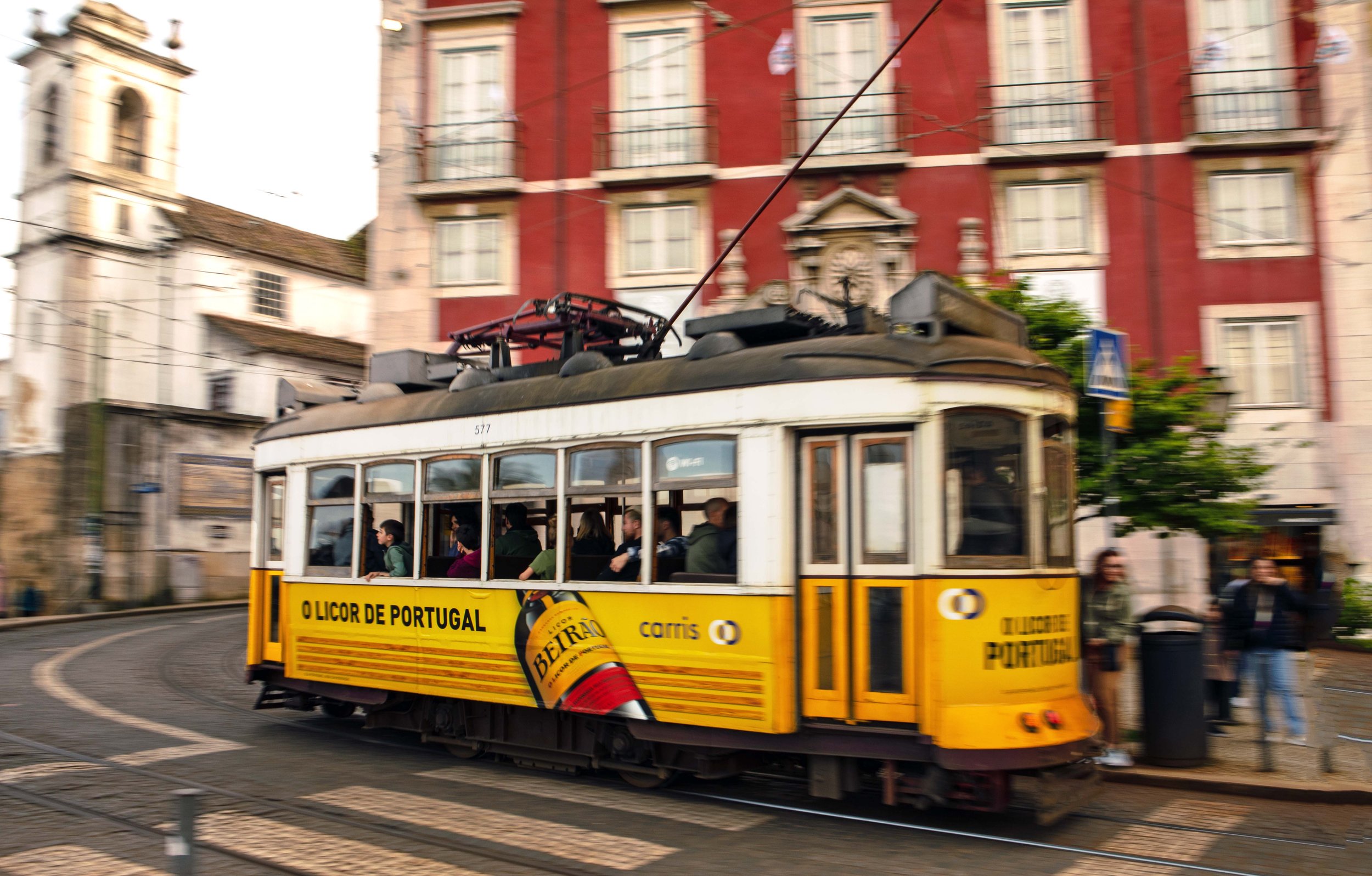 Lisbon’s fabled No. 28 tram, one of several yellow trams that traverse the city’s streets and which collectively are an iconic image of Lisbon.