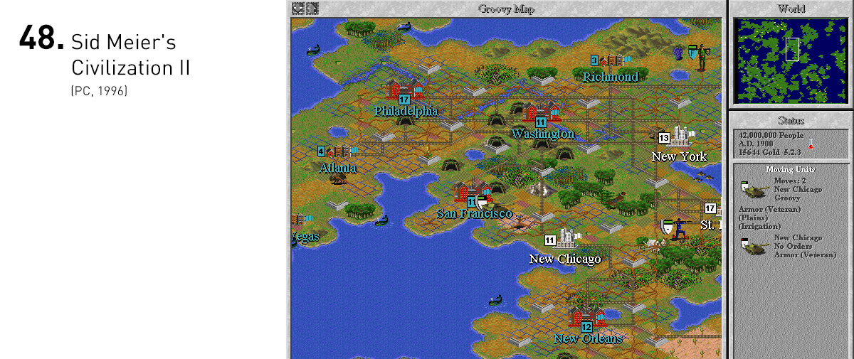  Amplamente aprimorado em relação ao primeiro jogo, Civilization II era tão complexo e orgânico quanto acessível, graças à sua interface intuitiva. As possibilidades estratégicas brotavam das suas decisões, dando vida a múltiplos e intrigantes cenári