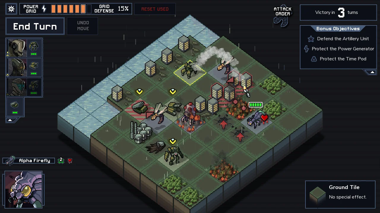 As lutas de Into the Breach acontecem em mapas como este