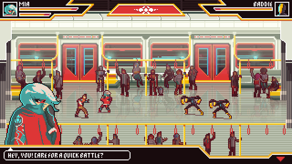 Após os primeiros testes, a equipe optou por um cenário futurista e uma movimentação livre de personagens, aproximando Metroclash de um beat ‘em up