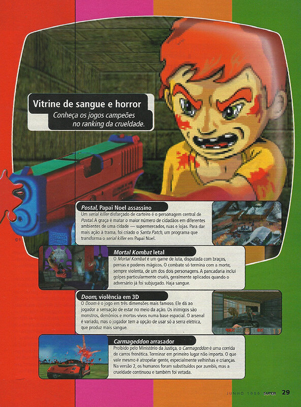  Matéria de capa “A ameaça dos videogames violentos” da Super Interessante de junho de 1999 