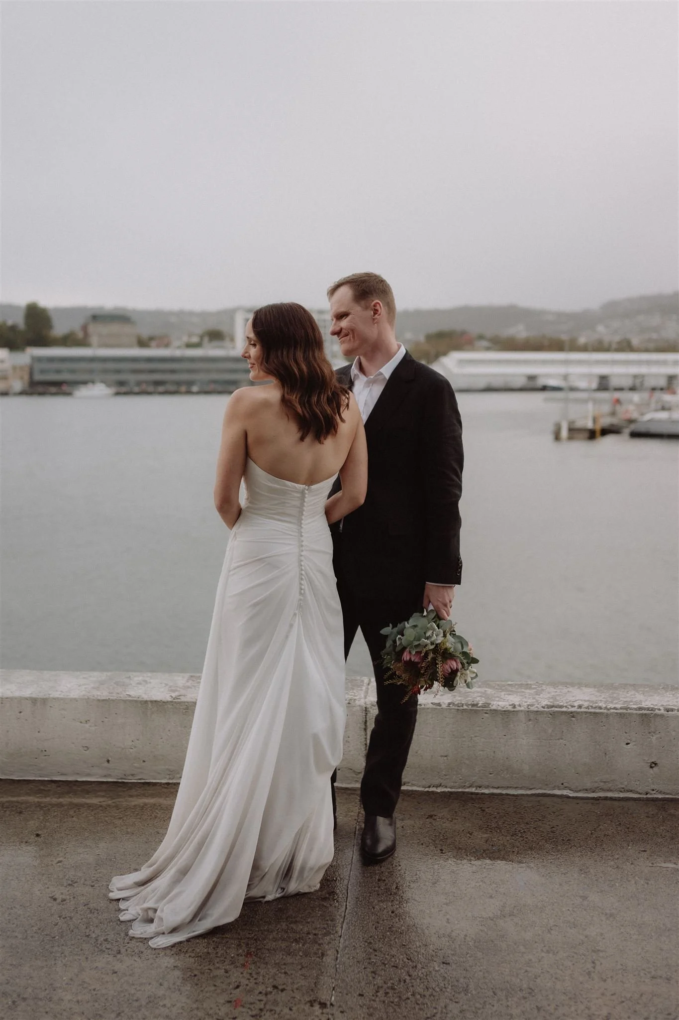 wedding photo on the hobart waterfront