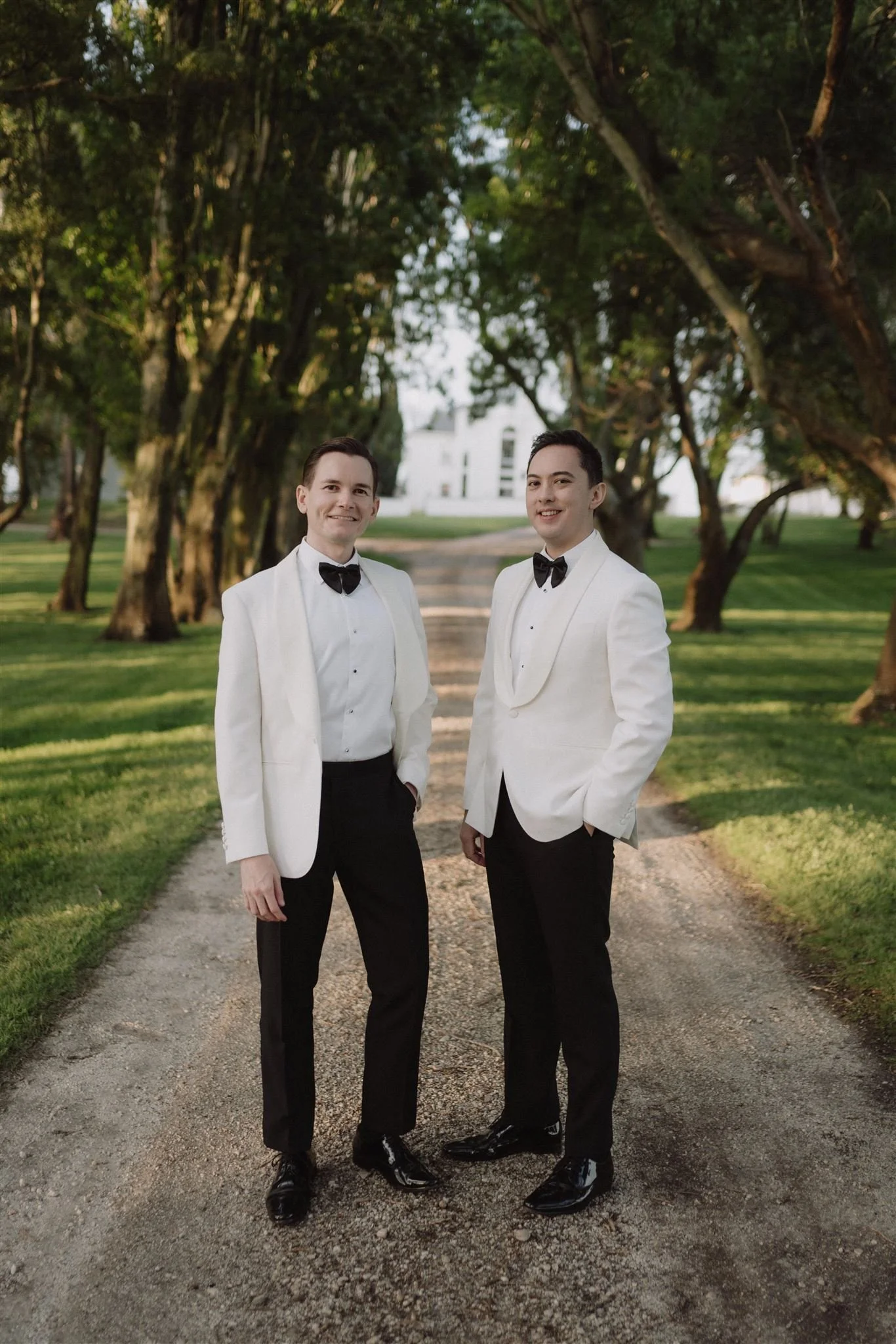 two grooms having portrait in launceston
