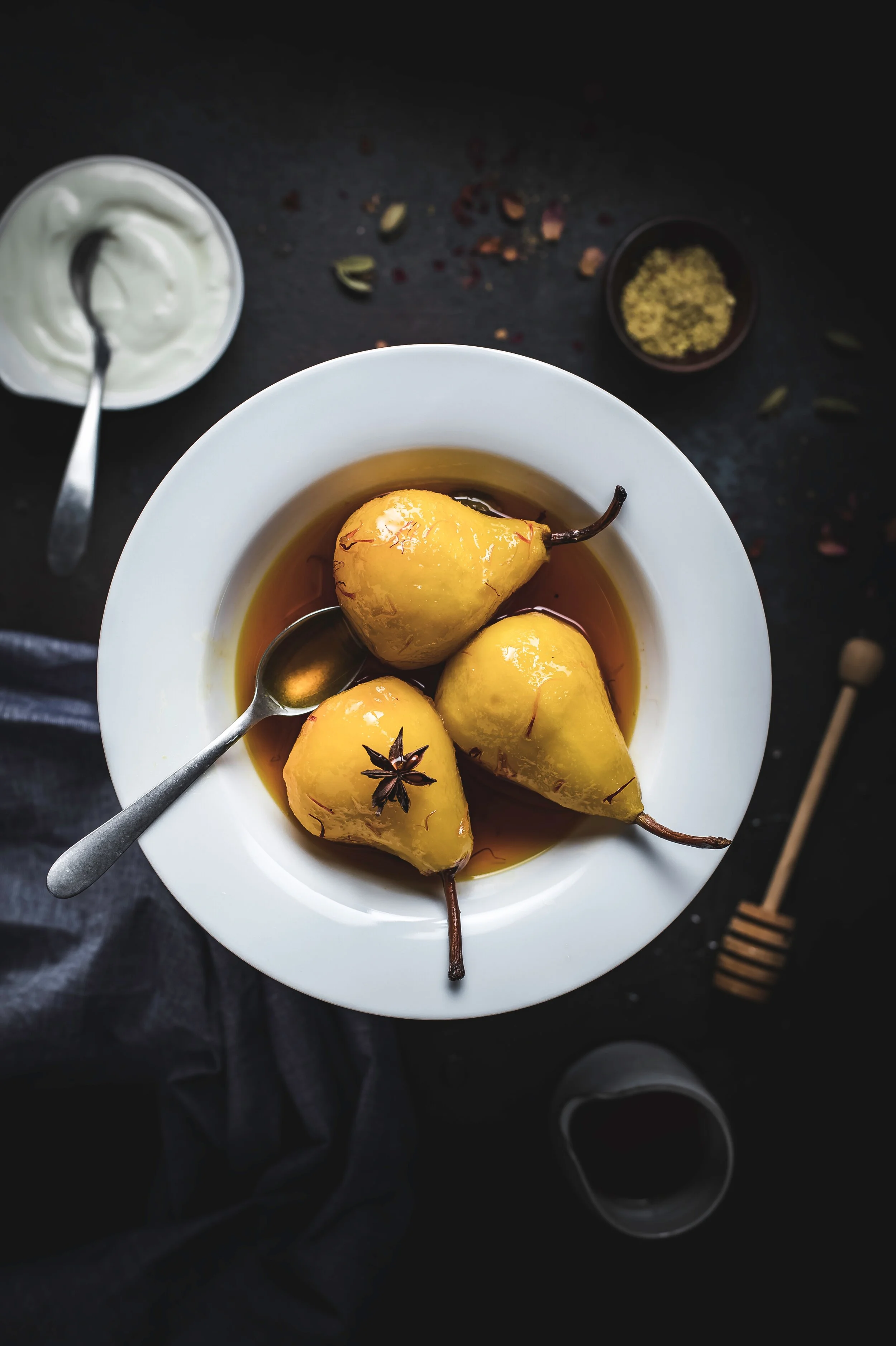 Saffron and Honey Poached Pears