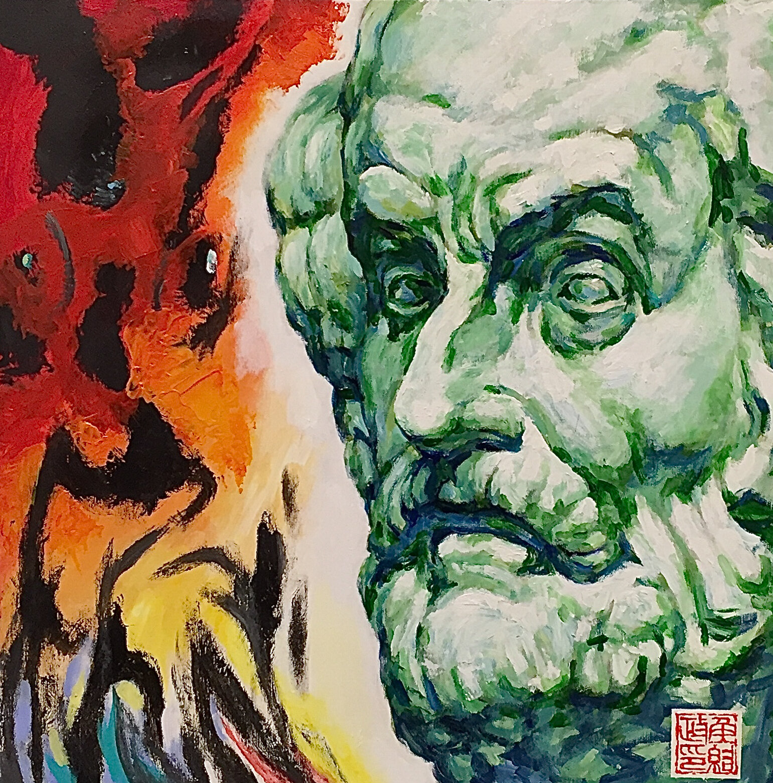 侯紹政 / 臉譜暢想曲系列之一 / 塑膠彩木本 / 56x56cm / 2018