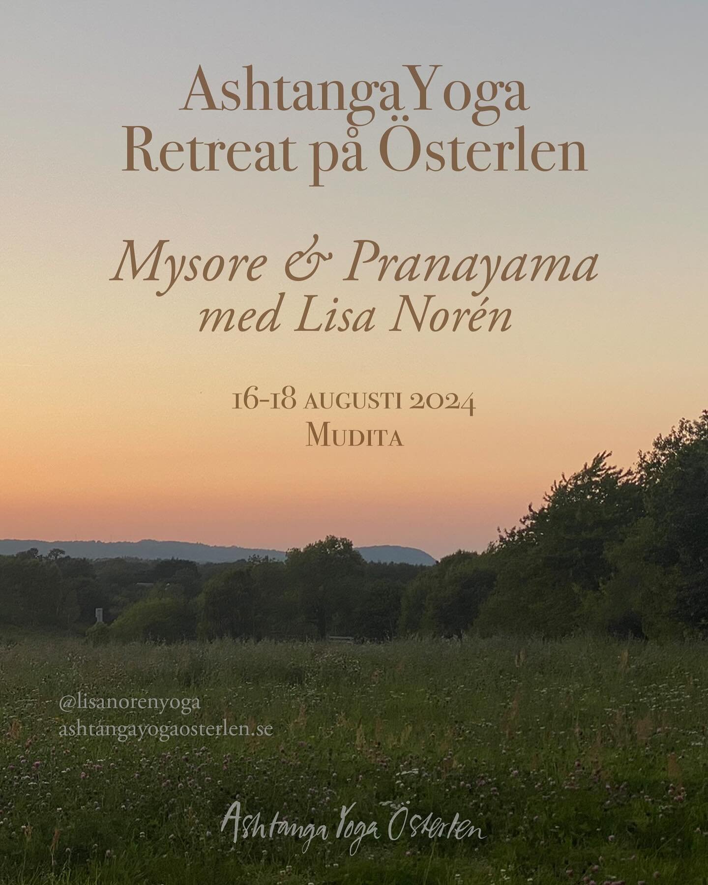 Nya datum f&ouml;r retreat p&aring; &Ouml;sterlen i sommar! 16-18 augusti 2024. Vi kommer vara p&aring; Mudita i ekobyn, Baskem&ouml;lla och startar dagarna med pranayama och Mysore-tr&auml;ning. Efter yogan &auml;ter vi en brunch som f&ouml;rbereds 