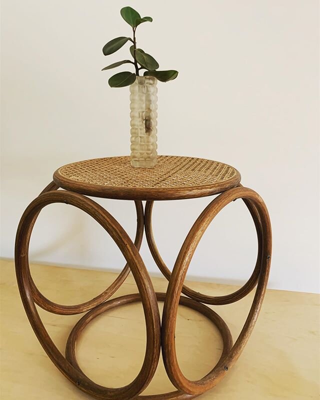 Mid-century Thonet bentwood and cane low side table/ottoman. 15&rdquo; in all directions. $175. Put a plant on it, your morning coffee, kick up your feet, or imagine extra seating for the guests you might have one day. 
This versatile sweetie is the 