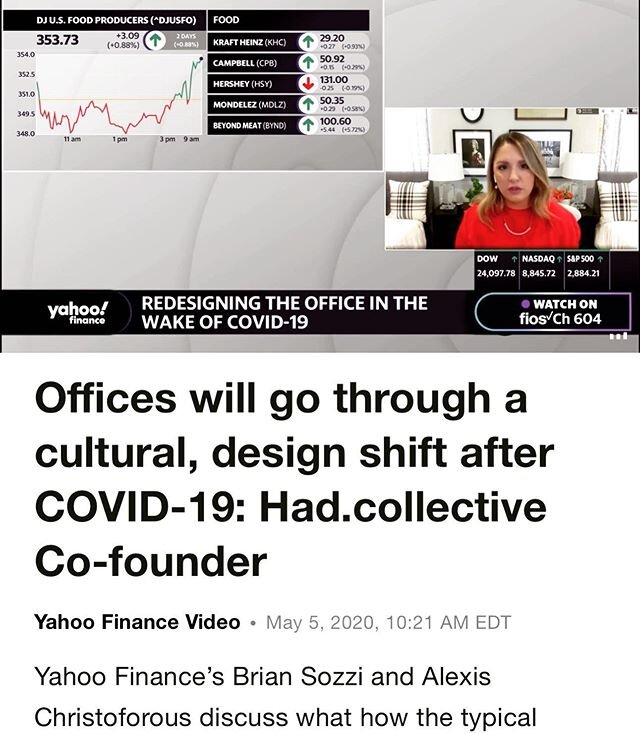 Had. Collective Co-Founder and Chief Human, @merosess joined The First Trade on Yahoo Finance this morning to share thoughts around how human experiences and environments will change once we return to the workplace.

https://finance.yahoo.com/video/o