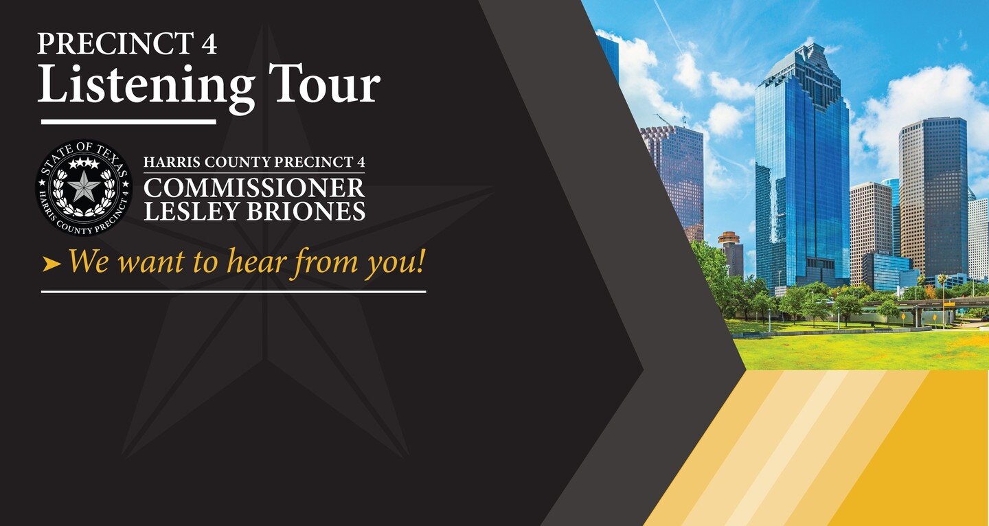 📢📢📢

If you live in the Gulfton-Sharpstown area, please join #HCPrecinct4 for the next stop on our Listening Tour. We want to hear about the issues that impact you and your community.
📆 Saturday - 10 a.m.
📍 BakerRipley Gulfton-Sharpstown Campus
