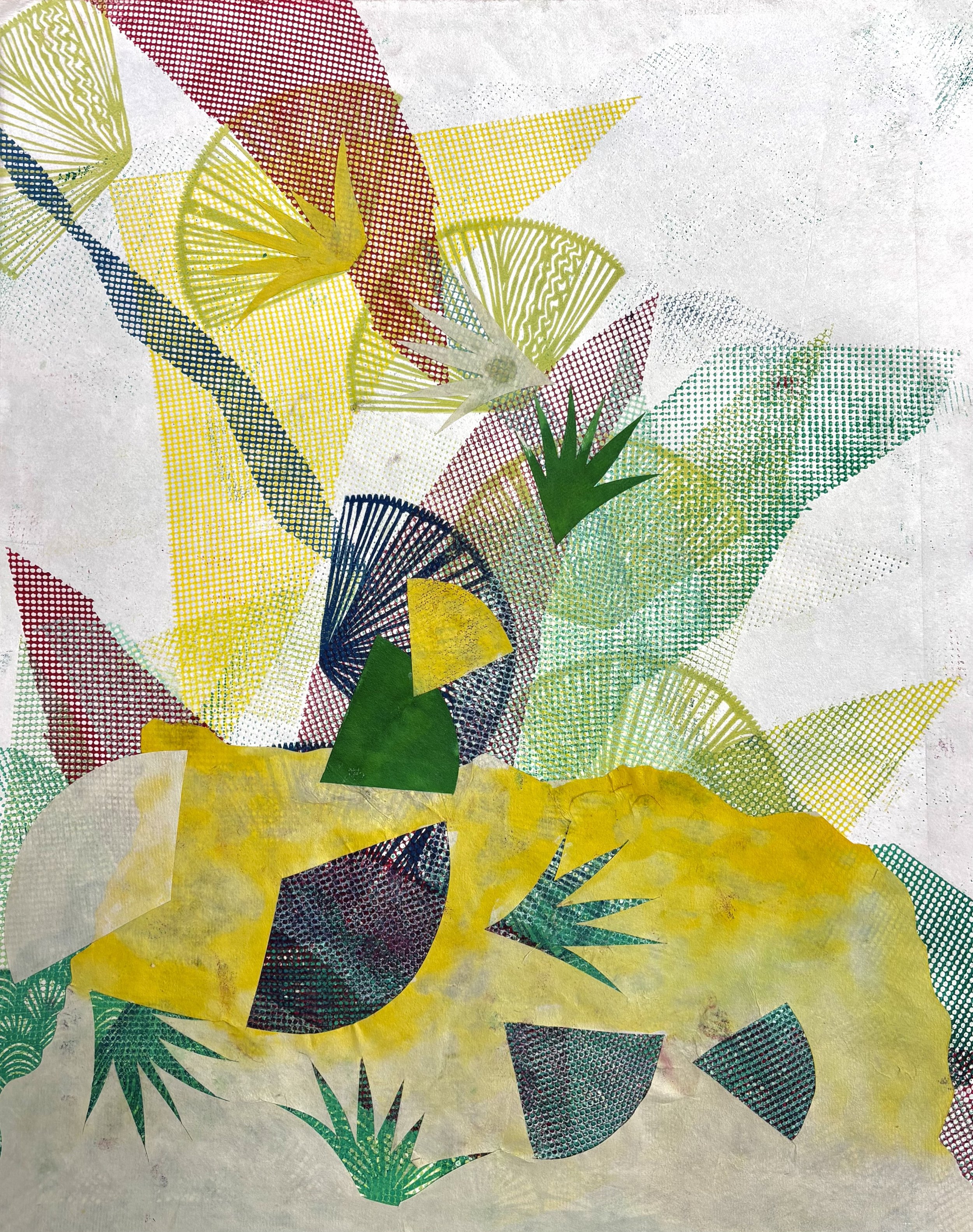 Cacti, 12 in x 16 in woodcut print collage on paper