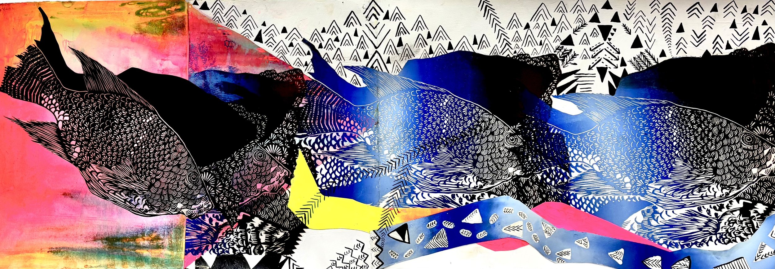 School of Fish, 44 in x 15 in on paper