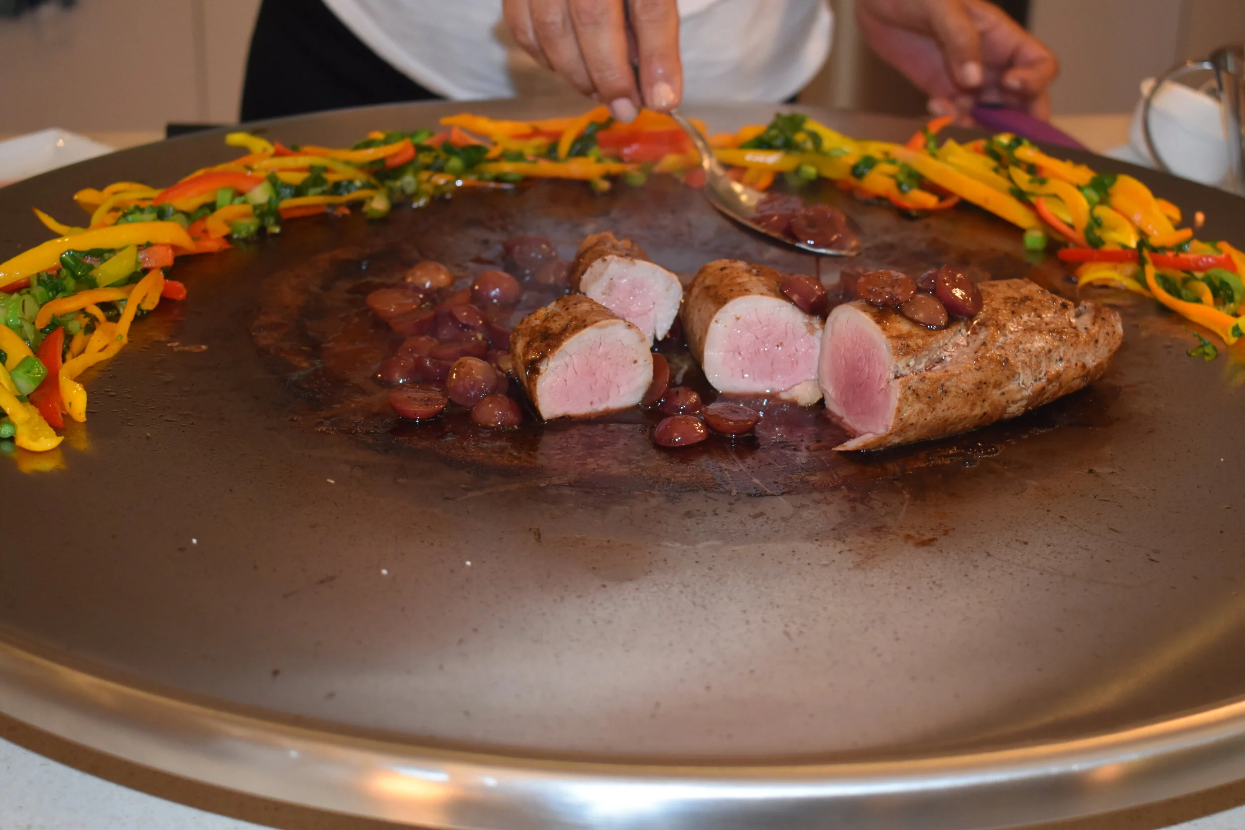 Pork Tenderloin with Red Wine, Rosemary & Grape Glaze on the Teppanyaki
