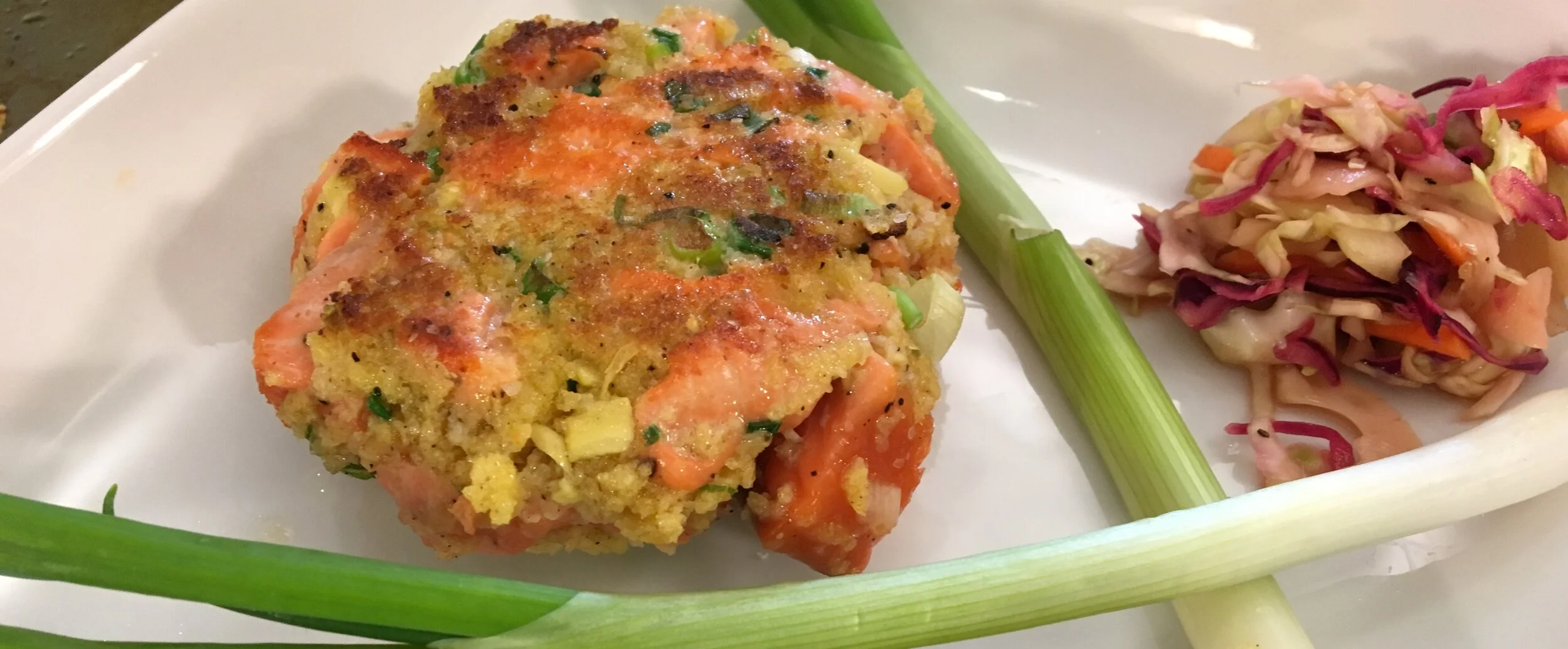 Teppanyaki Salmon Burgers with Citrus Slaw + Curried Aioli