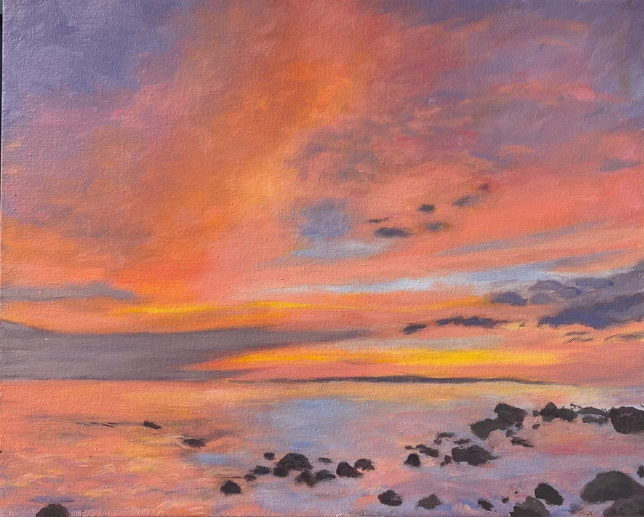 Beach Sunset (oil on canvas, 16”x20”)