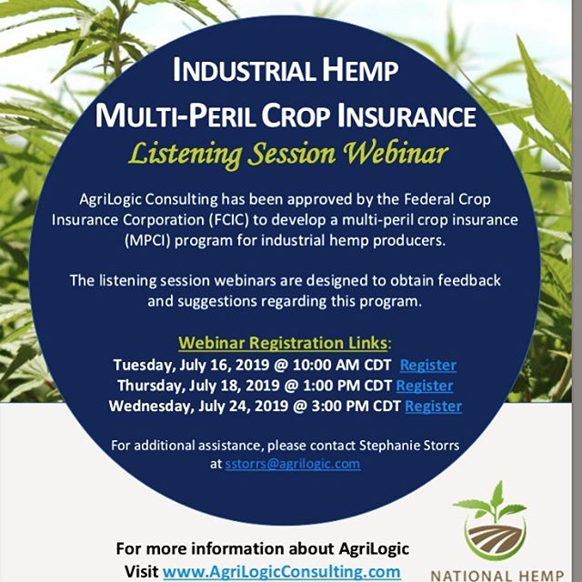 Very informative webinar by @agrilogic on industrial hemp insurance. Stay informed and let&rsquo;s work together to develop this market. Two other sessions available.