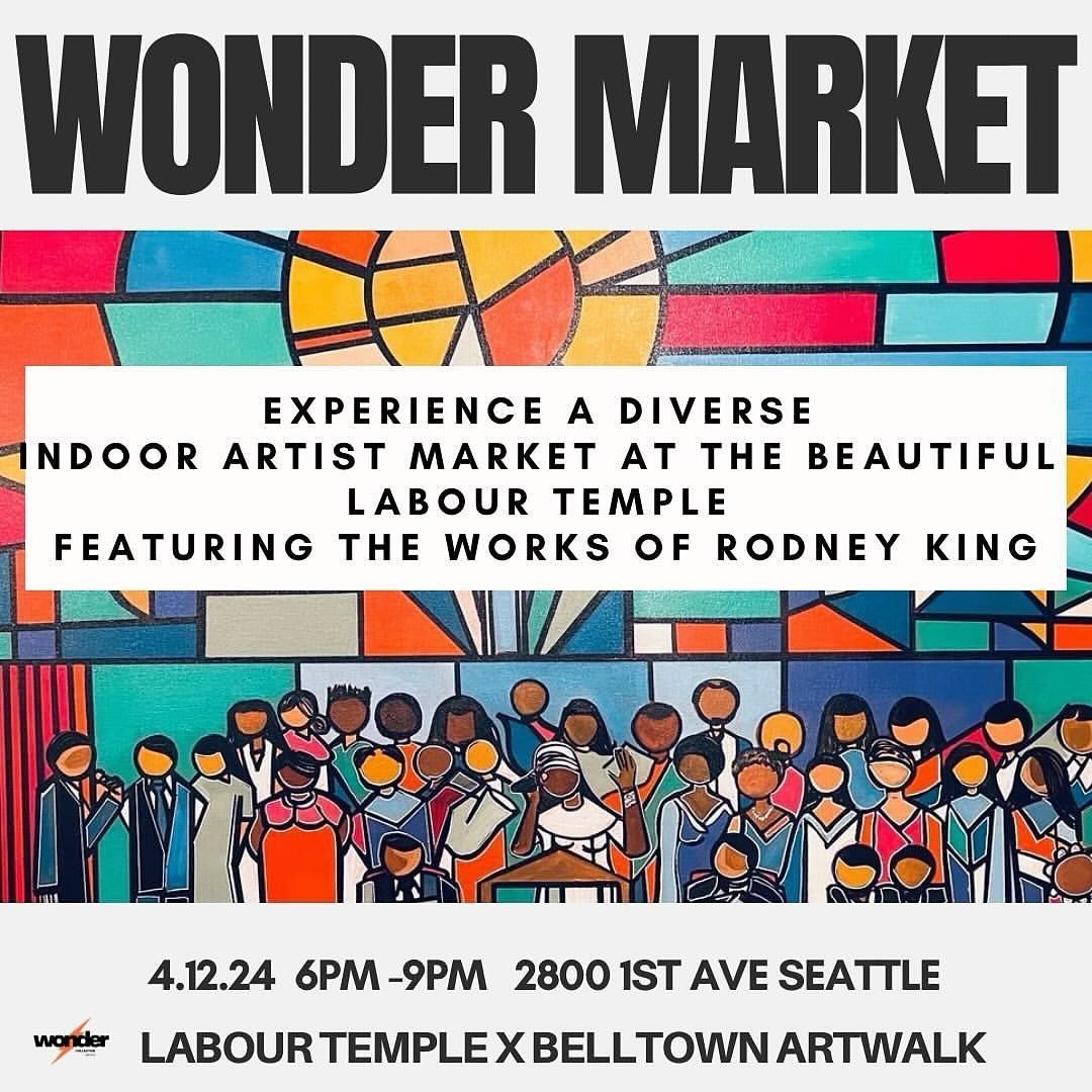 Stop by the @labourtemple tomorrow for the @wondercollectiveseattle art market and a solo exhibition by @_kingspen 🌟 #seattleartists #belltown #artwalk #downtownseattle #gallery