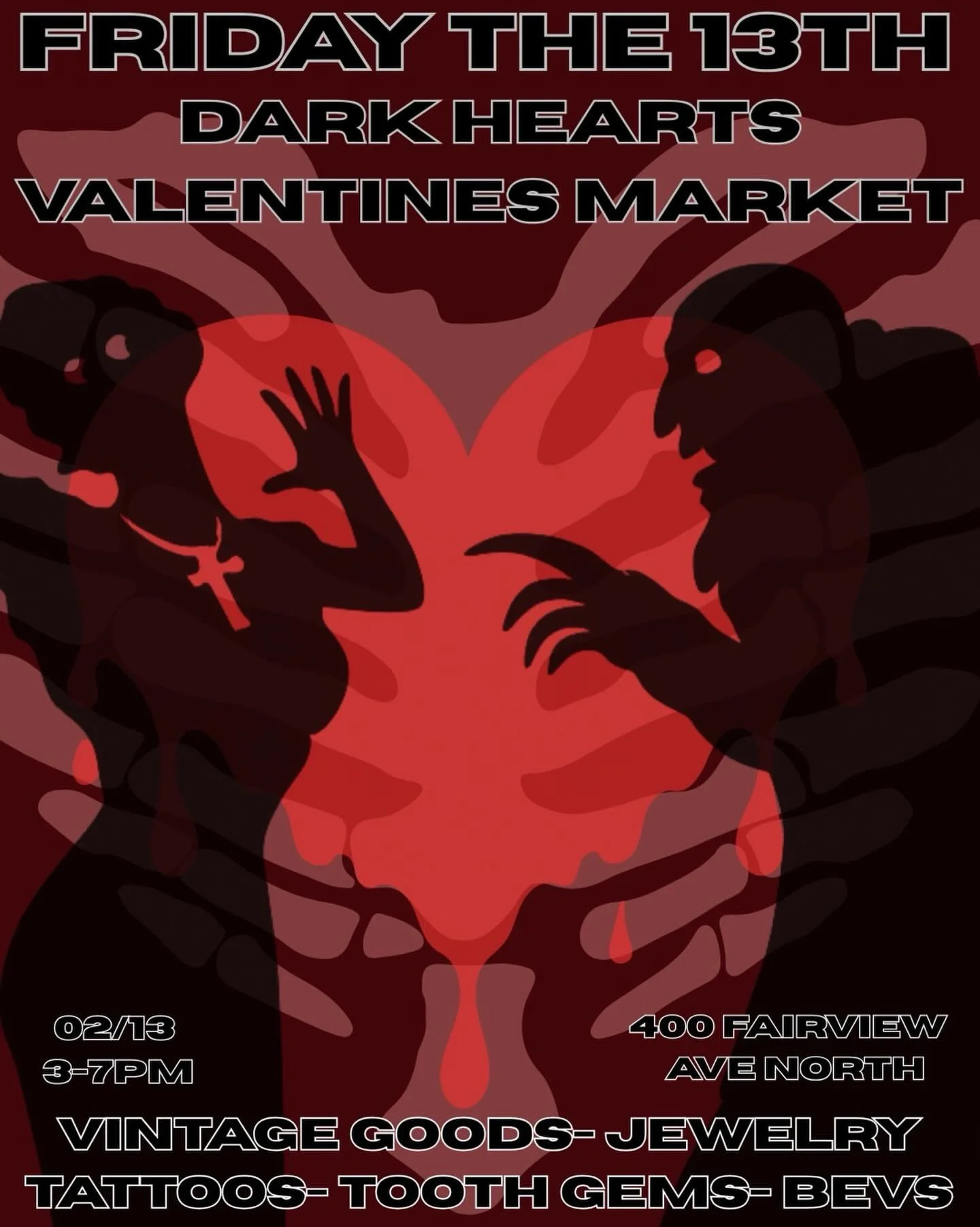 Get @reshare_app &bull; @mobilemallseattle 🩸

Dark Hearts Market🩸 Friday the 13th. Vintage clothing, housewares, jewelry, tattoos, tooth gems, hair tinsel, and drinks. 3&ndash;7 PM at Fairview Market Hall, South Lake Union.
Come by after work, plan