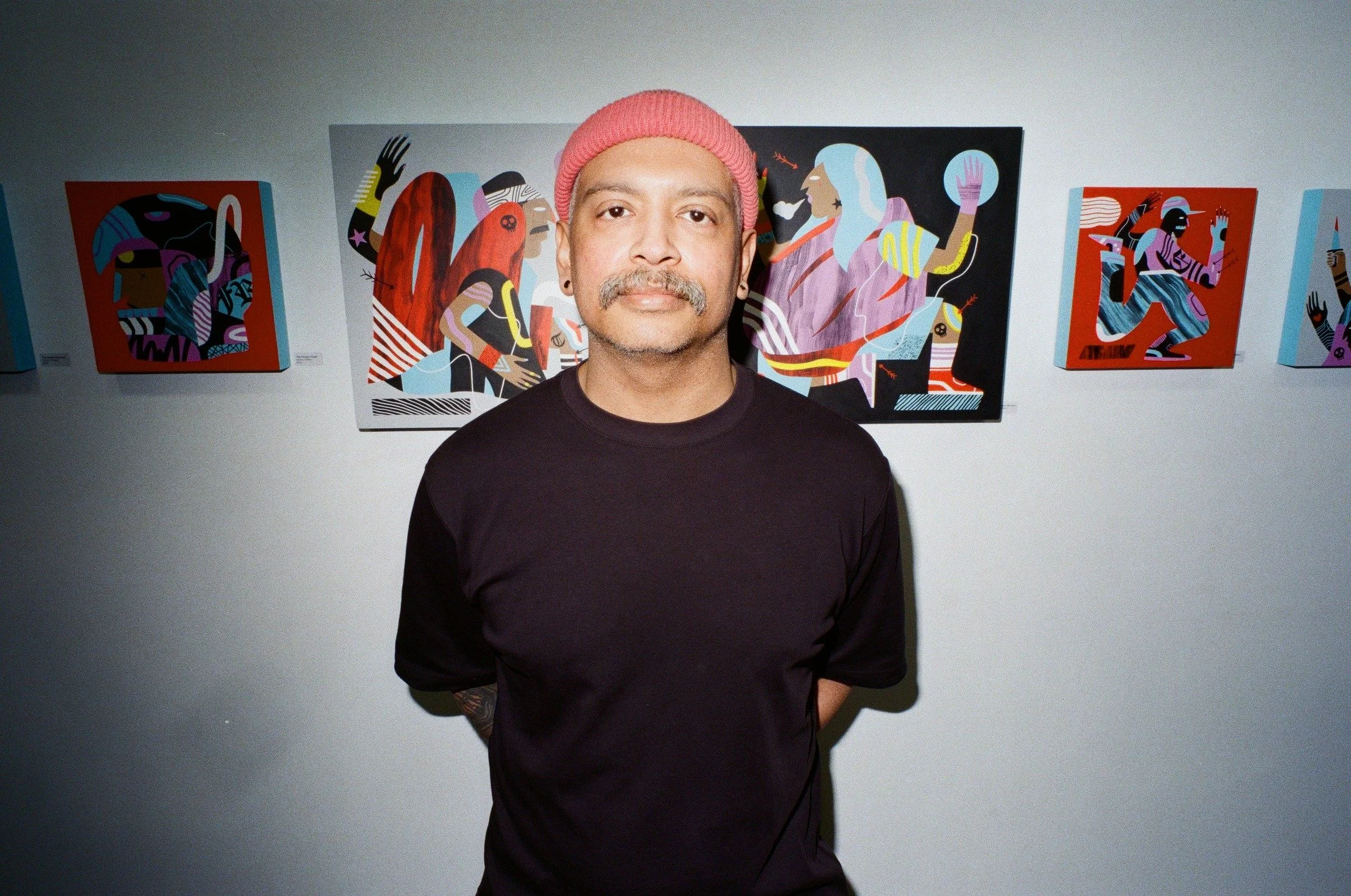 "Vida Futura" featuring @santosart during the art walk opening at @gallery.ergo. Amazing film photos by @no_tiffs 🔥 #artexhibition #belltowngallery #artwalk #filmphotography #community #seattleartists