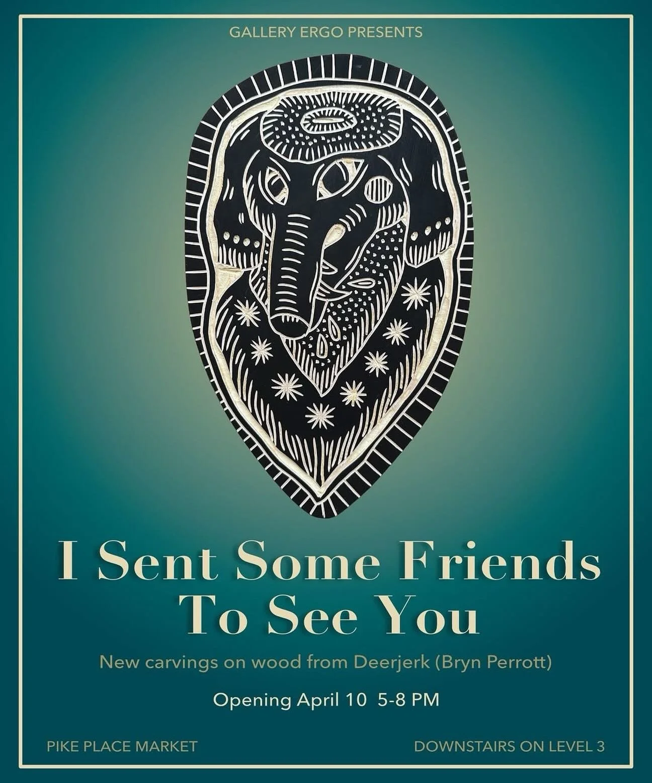 Get @reshare_app &bull; @gallery.ergo 

This next Friday, April 10th, we&rsquo;re very excited to have the opening of a new solo show from West Virginia-based Bryn Perrott (also known as Deerjerk), featuring a new batch of relief carvings in wood in 