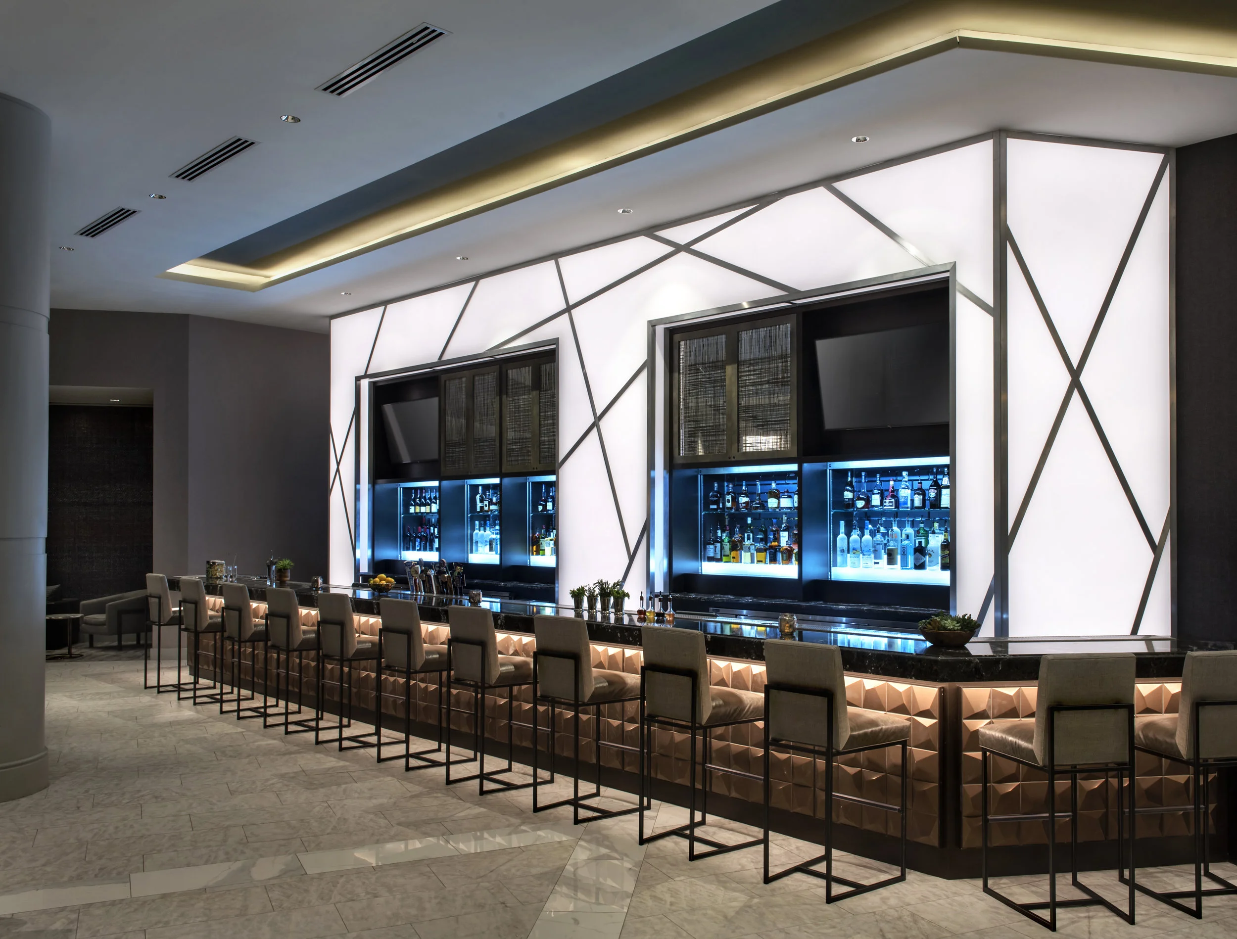 The sleek, new bar near the newly renovated lobby at the Bethesda North Marriott Hotel and Conference Center