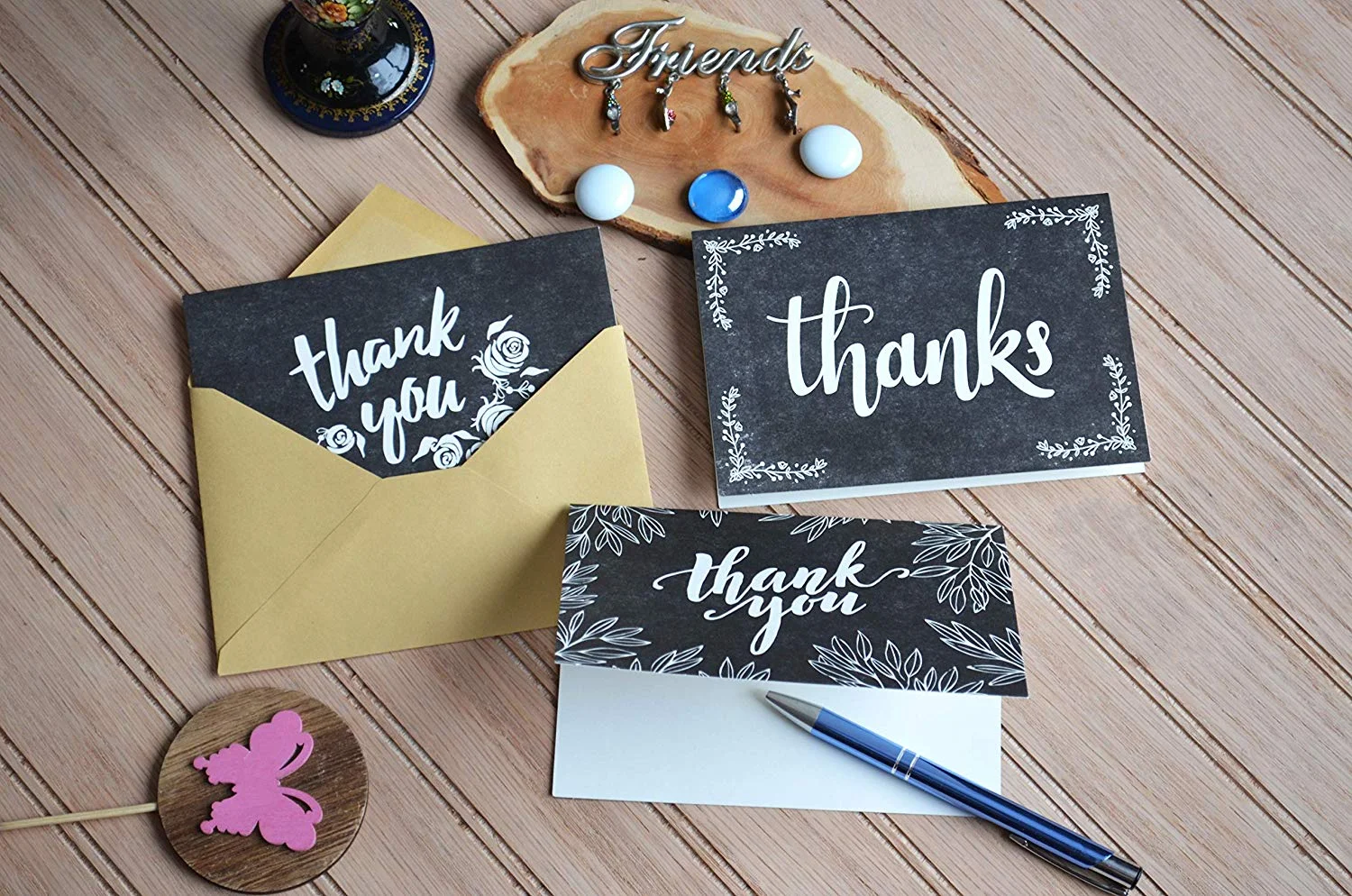 100 PK Heavy Duty Eucalyptus Thank You Cards with Envelopes & Stickers, 4x6 Inches