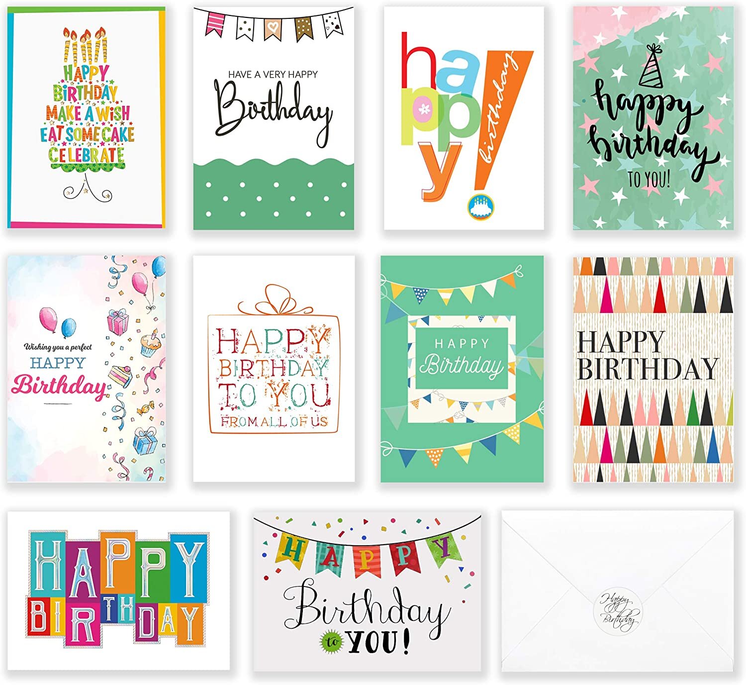 100 Happy Birthday Cards, Large Assorted Greeting Notes with Envelopes and  Stickers, 10 Unique Designs, 5x7 Inch, Thick Card Stock Bulk Box Set — T&M  Quality Designs LLC a U.S Company