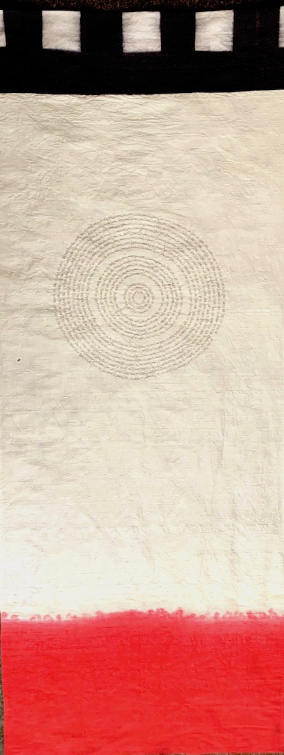 "Banner/1," 2014, artist's hair, hand dyed silk, 74"x26"
