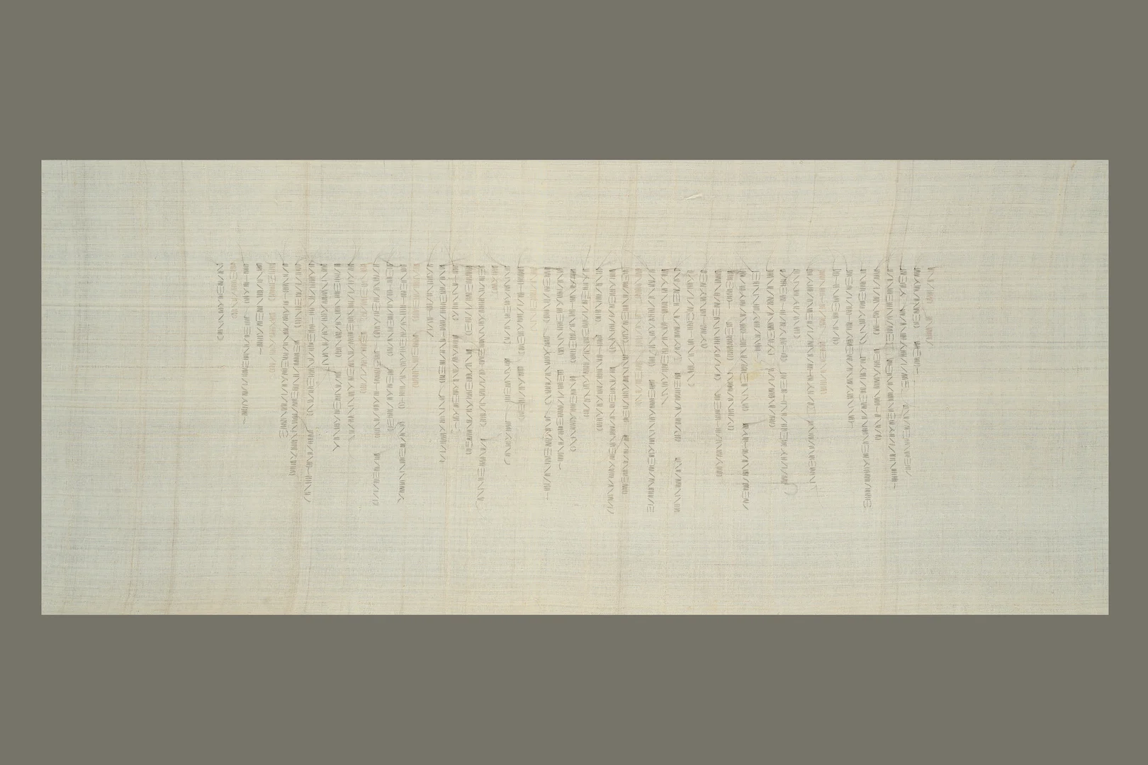 "Poem," 2014, artists' hair, silk, 16" x 45"