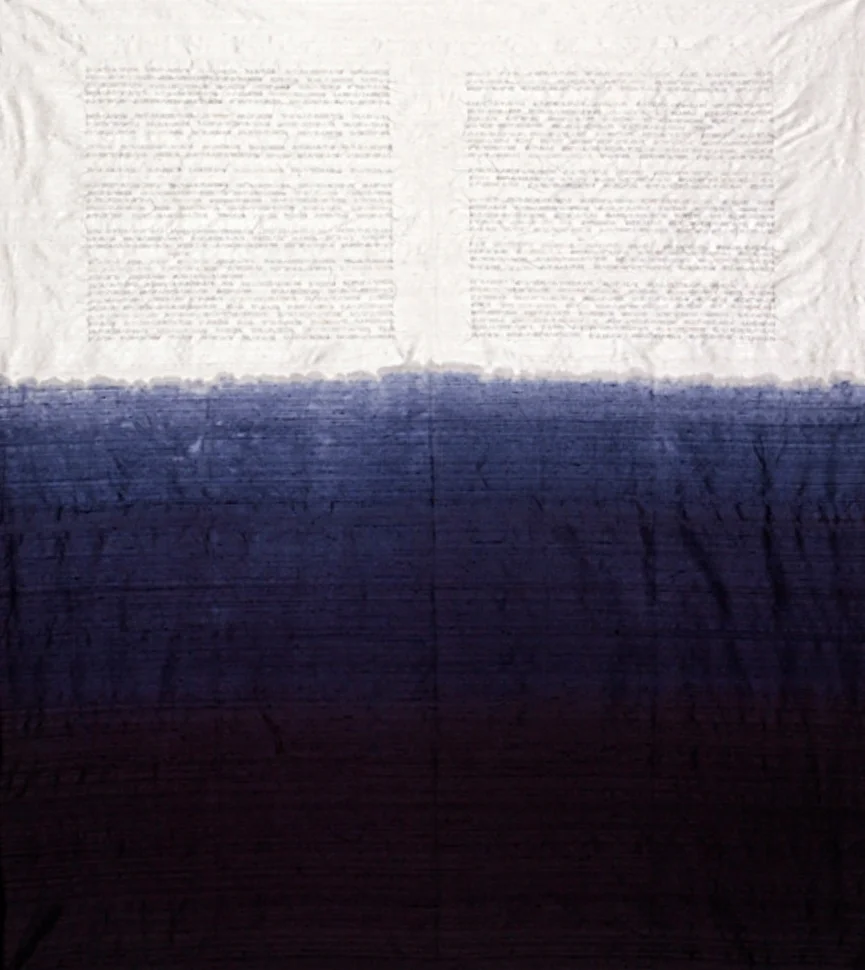 "Horizon/Marine," 2009, artists' hair, dye, silk, 50" x 44"