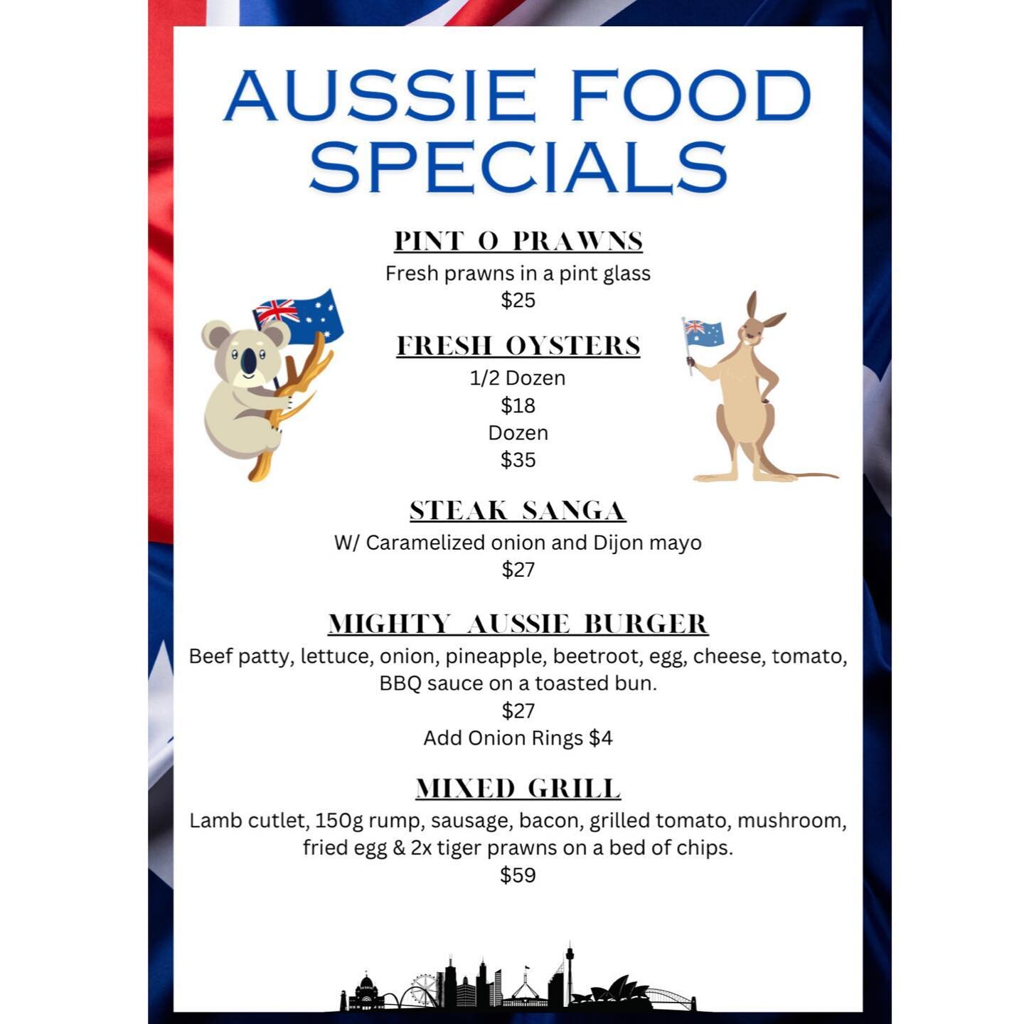 AUSTRALIA DAY FOOD SPECIALS!! Here&rsquo;s what to expect for our Australia Day tasty specials! Available from 12pm until sold out! 💙☀️