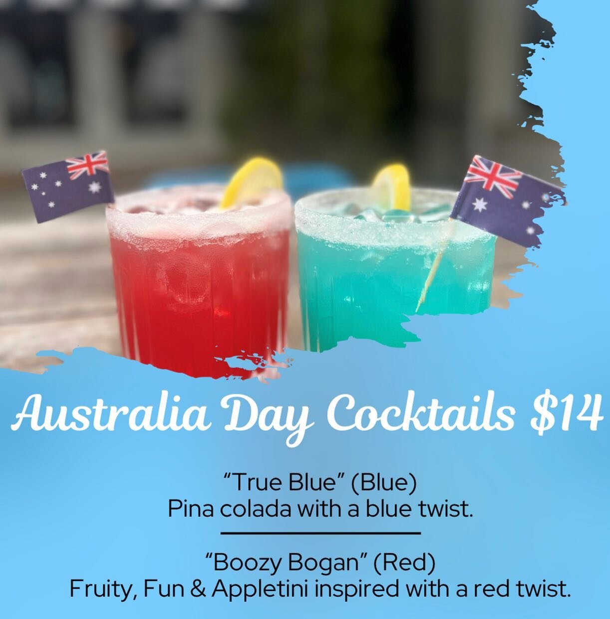 Our special Aussie cocktails! $14 each and superrrrr tasty! Perfect for a nice warm day 🍸