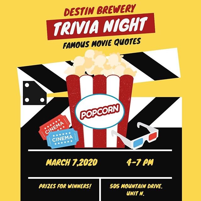 Don&rsquo;t forget to stop by and play some trivia with us! 4-7 PM 🍻🎥 #trivianight #drinklocalcraftbeer #destinflorida