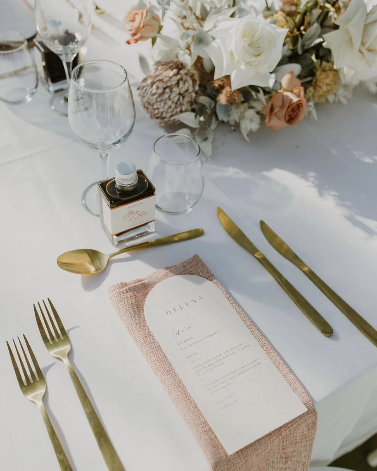 Aldiana and Stefan 🤍⁣
⁣
Stationery + signage: @oakandivory_
Venue: @mandalayhouseandgarden 
Florals: @christinac.events 
Chairs + cutlery: @adelaideweddinghire
Photography: @marketlanemedia