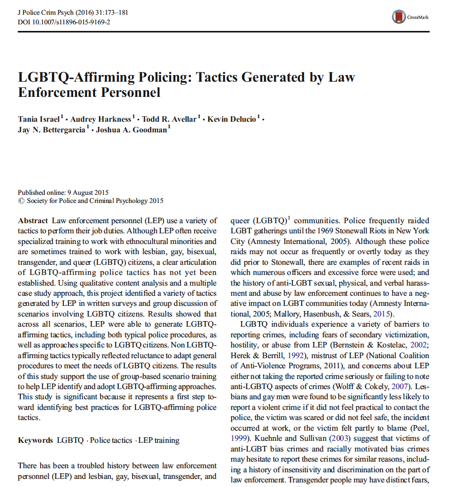 LGBTQ+ Affirming Policing Tactics Generated by Law Enforcement Personnel