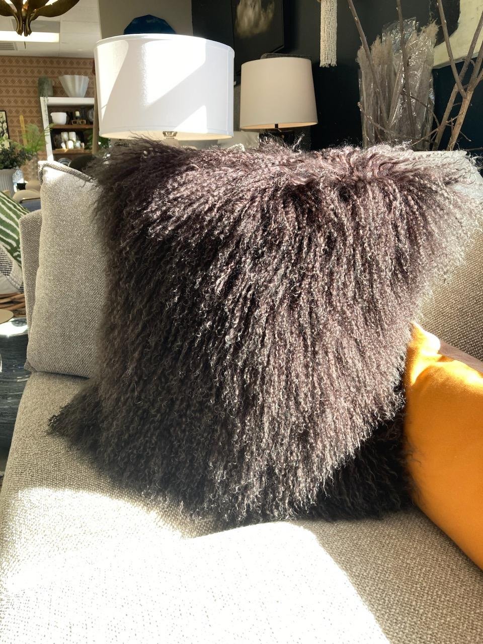 Black Mongolian Tibetan Lamb fur Pillow / Cushion