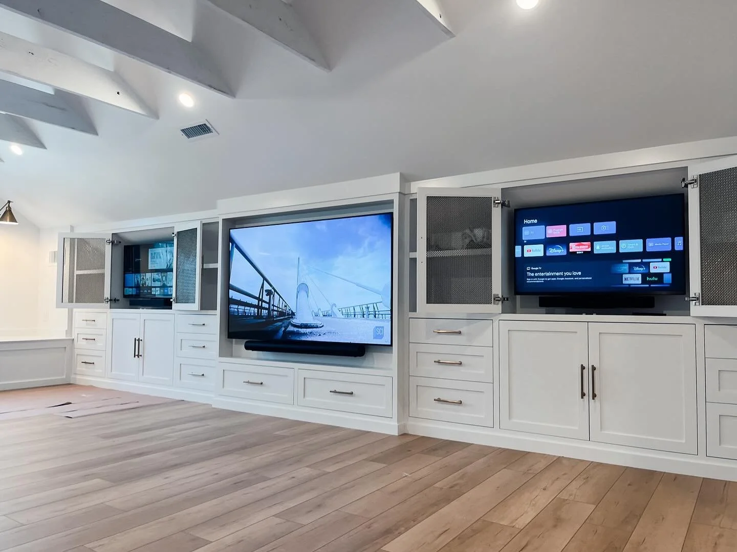 3rd floor recreation room theater plus. 75&rdquo; Samsung QLED with Sonos ARC Soundbar, Subwoofer and Rear In wall speakers. Along with LG and Sony 43&rdquo; TV&rsquo;s with Sonos Beam Soubdbars and separate Video Game Consoles