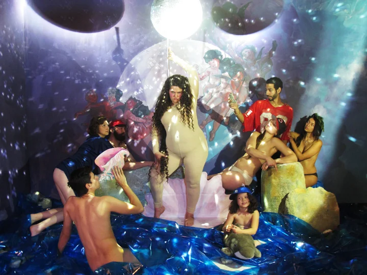 Self-portrait as stripper in Birth of Venus by William Adolphe Bouguereau/ Disco image by anonymous