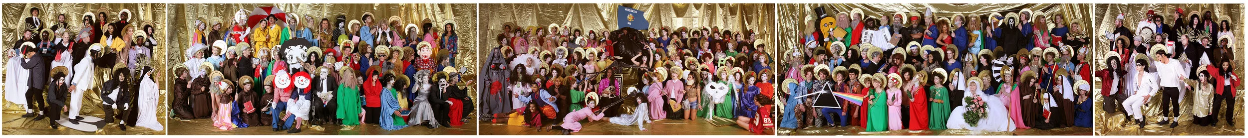That’s What Friends Are For: Self-portrait as Christ/Missy Elliot in a re-creation of Fra Angelico’s Predella for the High Altarpiece of San Domenico, Fiesole 5-panel photograph 128” x 32” 5-channel video on loop, 04:15 2013