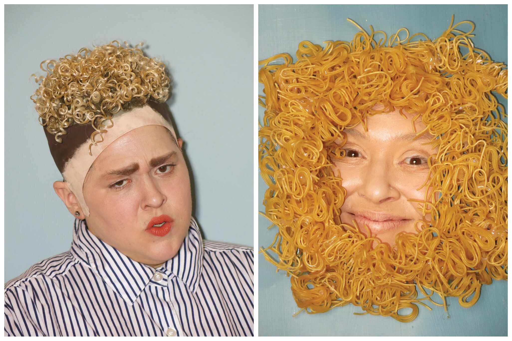   Self-portrait as Justin Timberlake and Self-portrait as ramen noodles in Justin Timberlake's Hair Totally Looks Like Dry Ramen Noodles by benhuh  