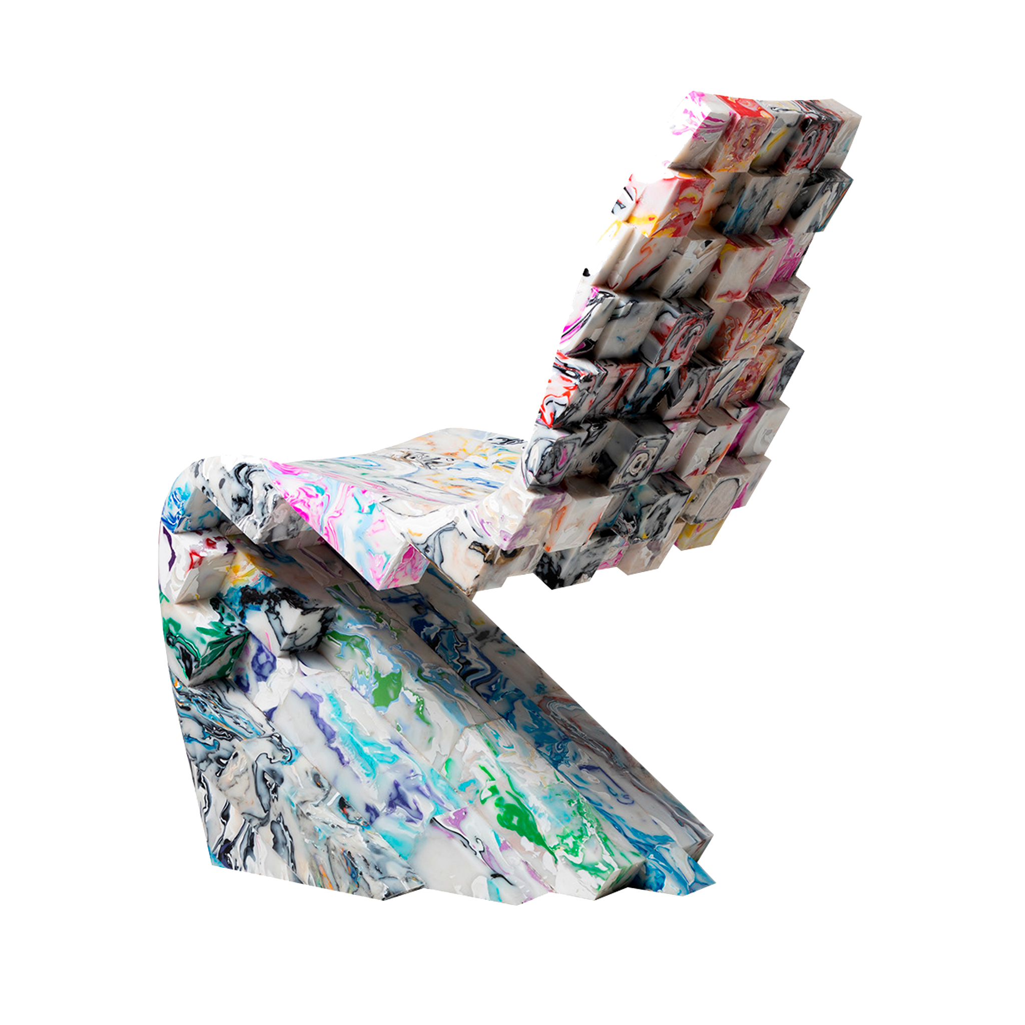 Will Thompson: USE BY: 3018"USE BY: 3018" is a project that aimed to demonstrate how simple and low-tech recycling plastic could be. The chair was created by melting down plastic waste with a portable electric oven and moulding blocks. These were th…