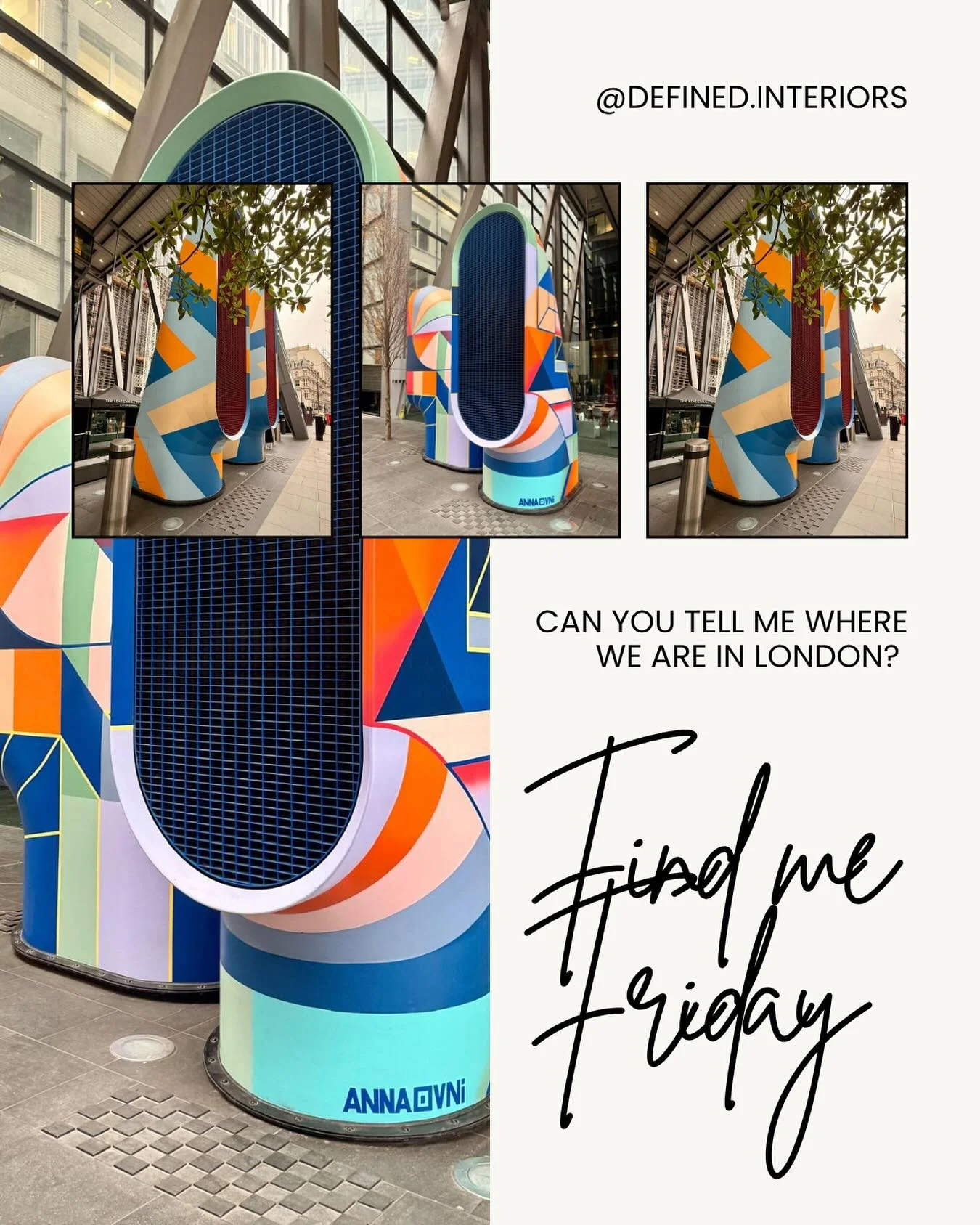 F I N D  M E  F R I D A Y
Can you name the iconic location in London?
www.definedinteriors.co.uk
📸 @defined.interiors
#DefinedInteriors 
#FitOut 
#OfficeDesign 
#CityOfLondon 
#CATASpaces 
#CommercialProperty 
#ArtMeetsArchitecture
#LondonMuralFes