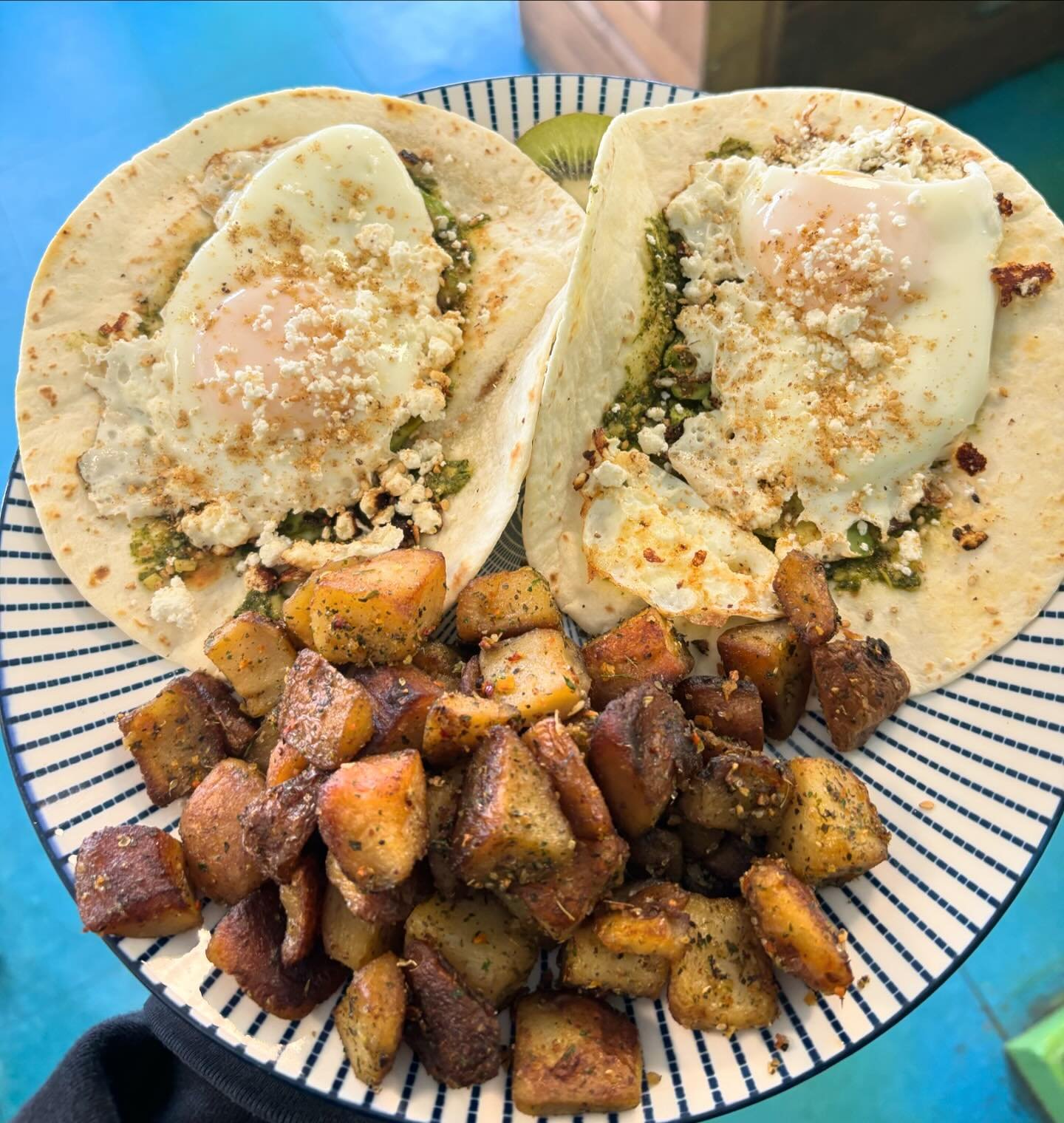 Todays special: crispy feta breakfast tacos with pesto and avocado and your choice of side!!! 

#breakfast #taco #housemade #novascotia