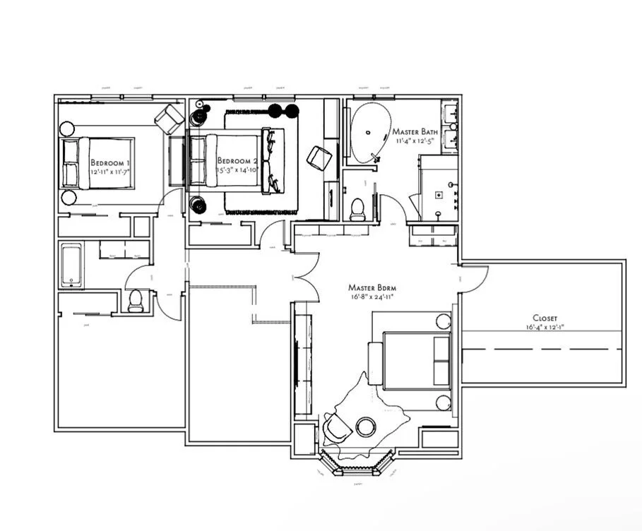 MODERN UPDATE | 3 Bedrooms + Master Bath ​​​​​​​​
​​​​​​​​
Bedroom #1 Guest Bedroom - going for more of a hotel experience, keeping the color palette neutral for various guests.​​​​​​​​
​​​​​​​​
Bedroom #2 Bohemian Bedroom - The girls hang out! A spa