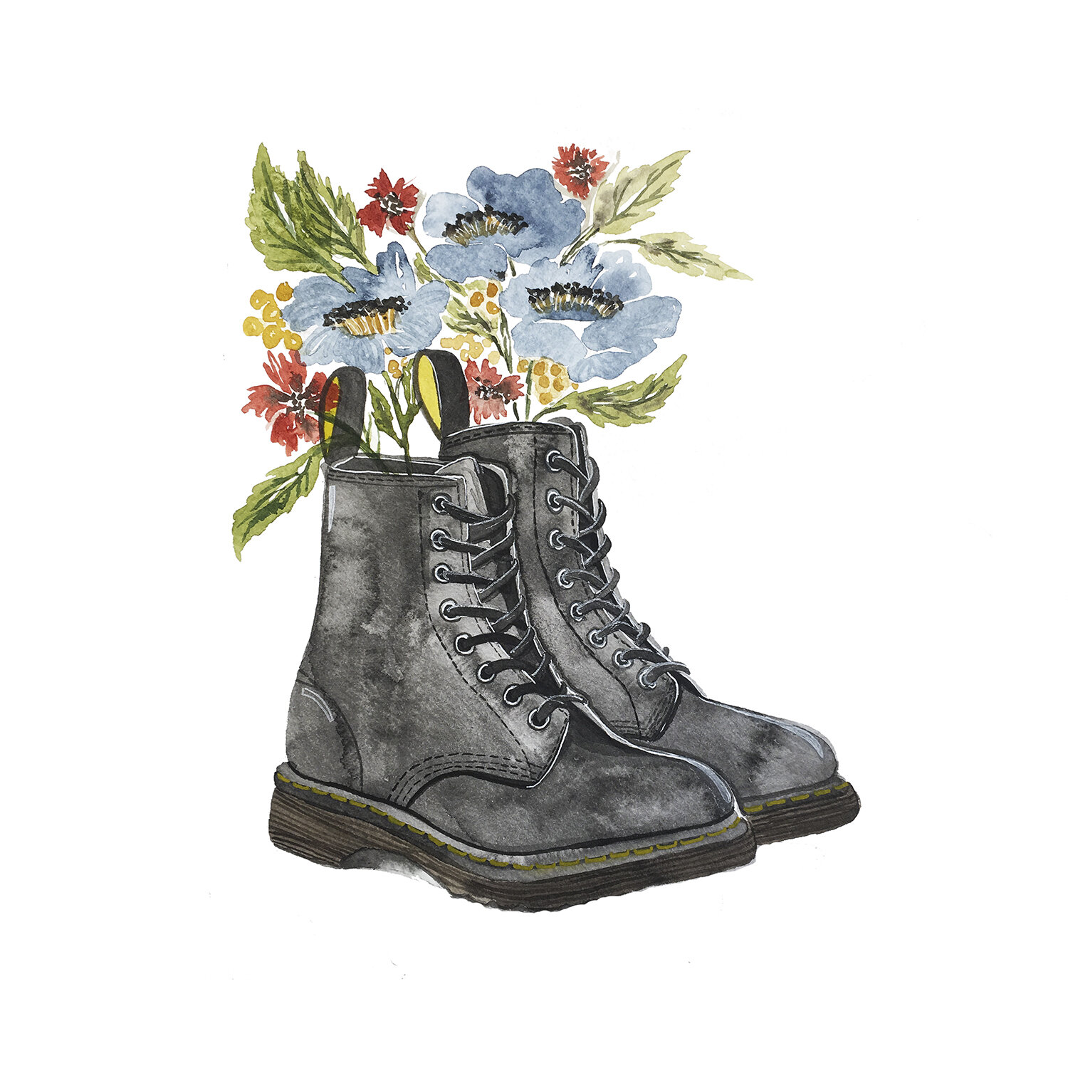 hoop plug Ronde Dr. Martens Floral Boots Watercolor Art Print — Miller & Me Design Studio