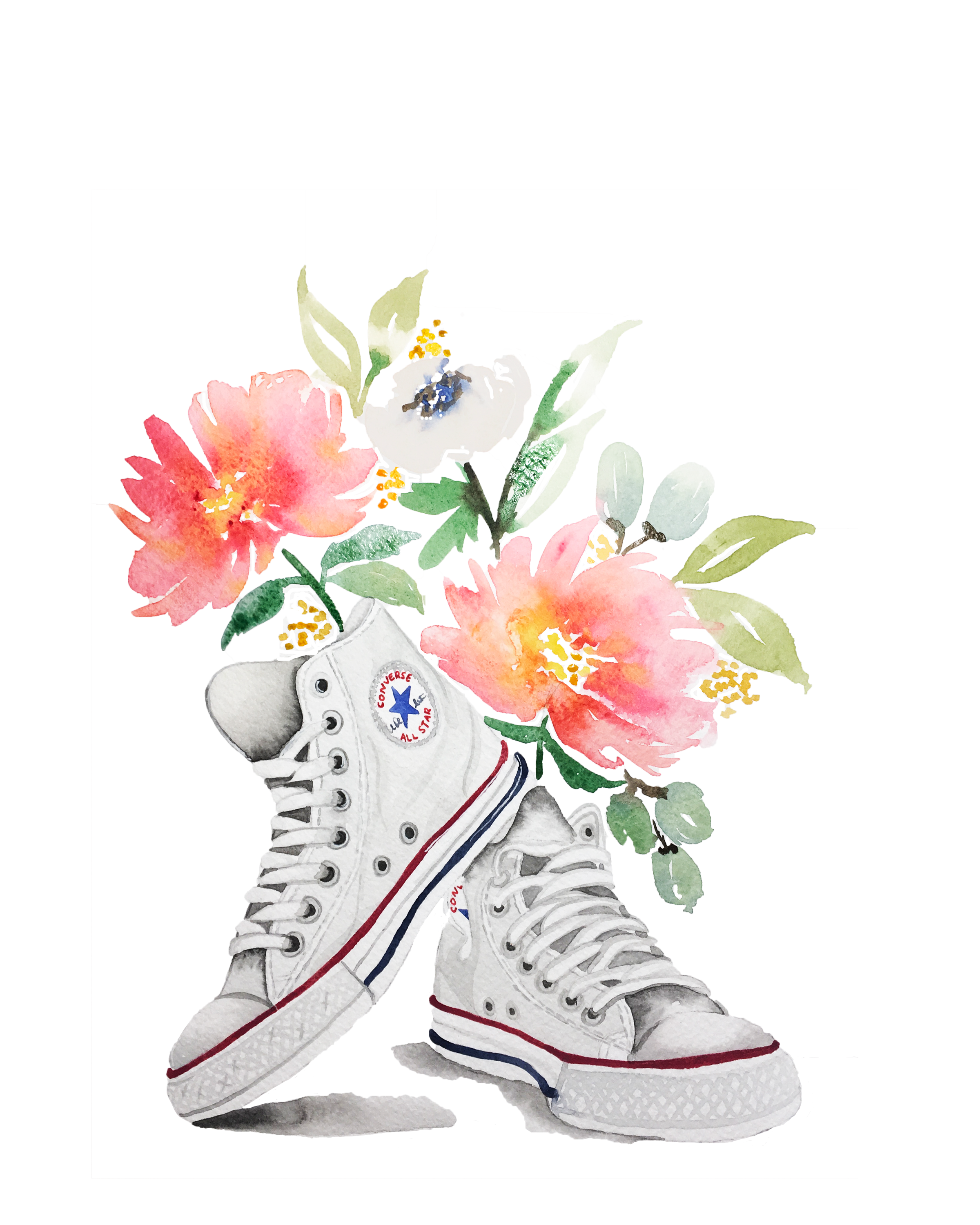 Converse Floral Shoes Watercolor Art Print — & Me Design Studio